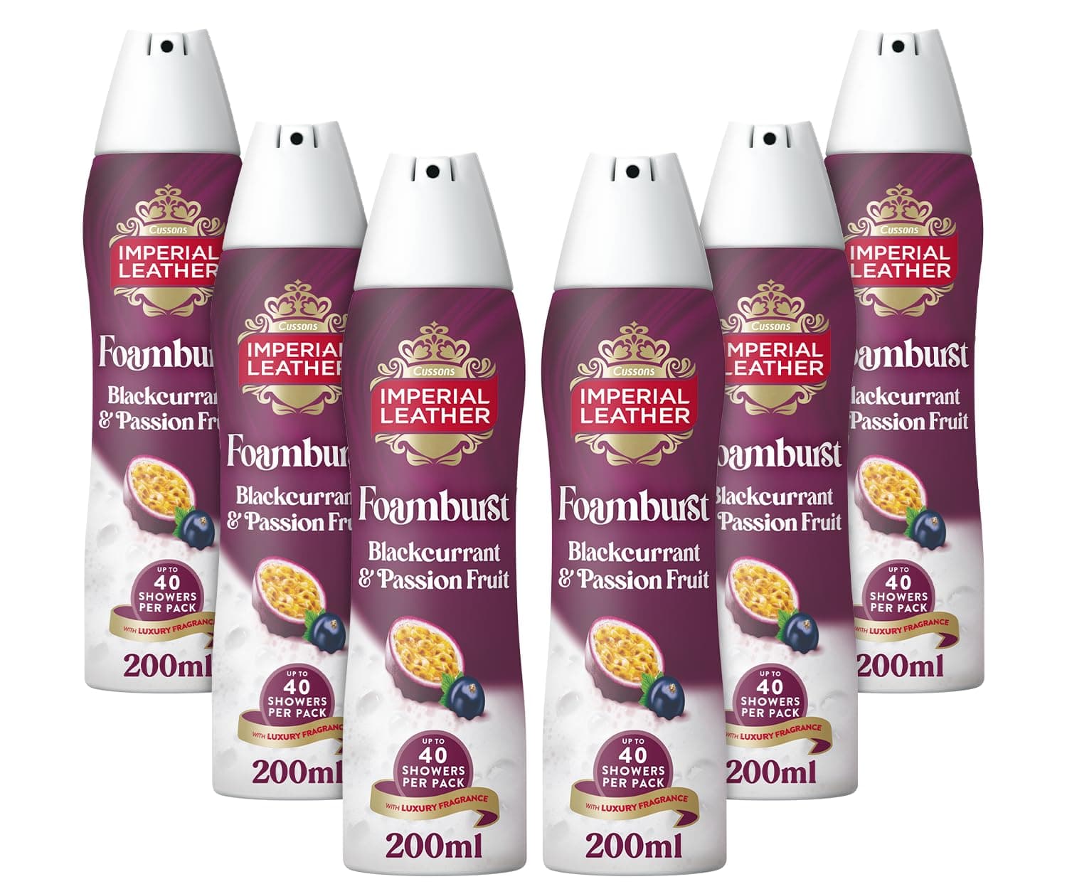 Foamburst Relaxing Shower Gel, Plum Blossom & Cashmere Musk Body Wash, Luxurious Foam Lather, Gentle Skin Care, Bulk Buy, Pack of 6 x 200ml