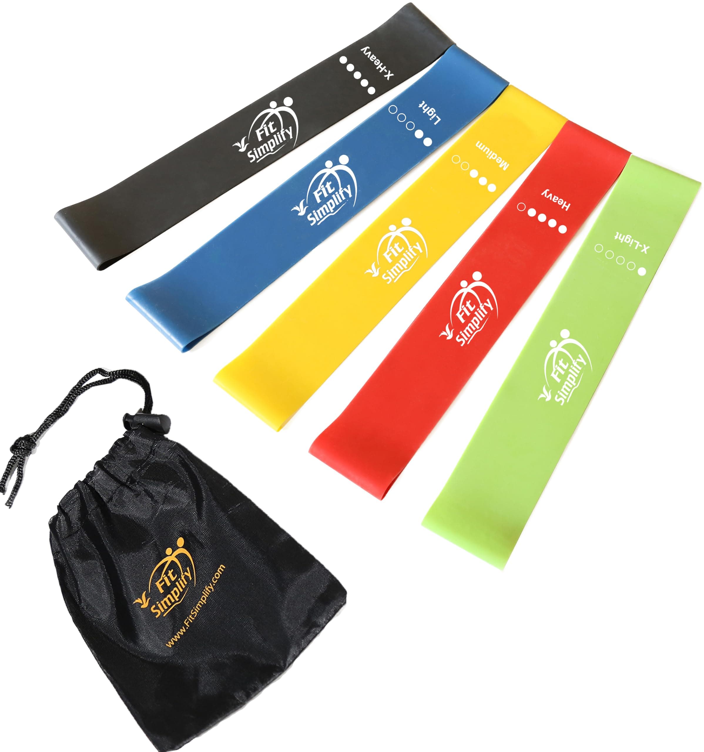 Fit Simplify Resistance Loop Exercise Bands with Instructions and Carry Bag - Set of 5
