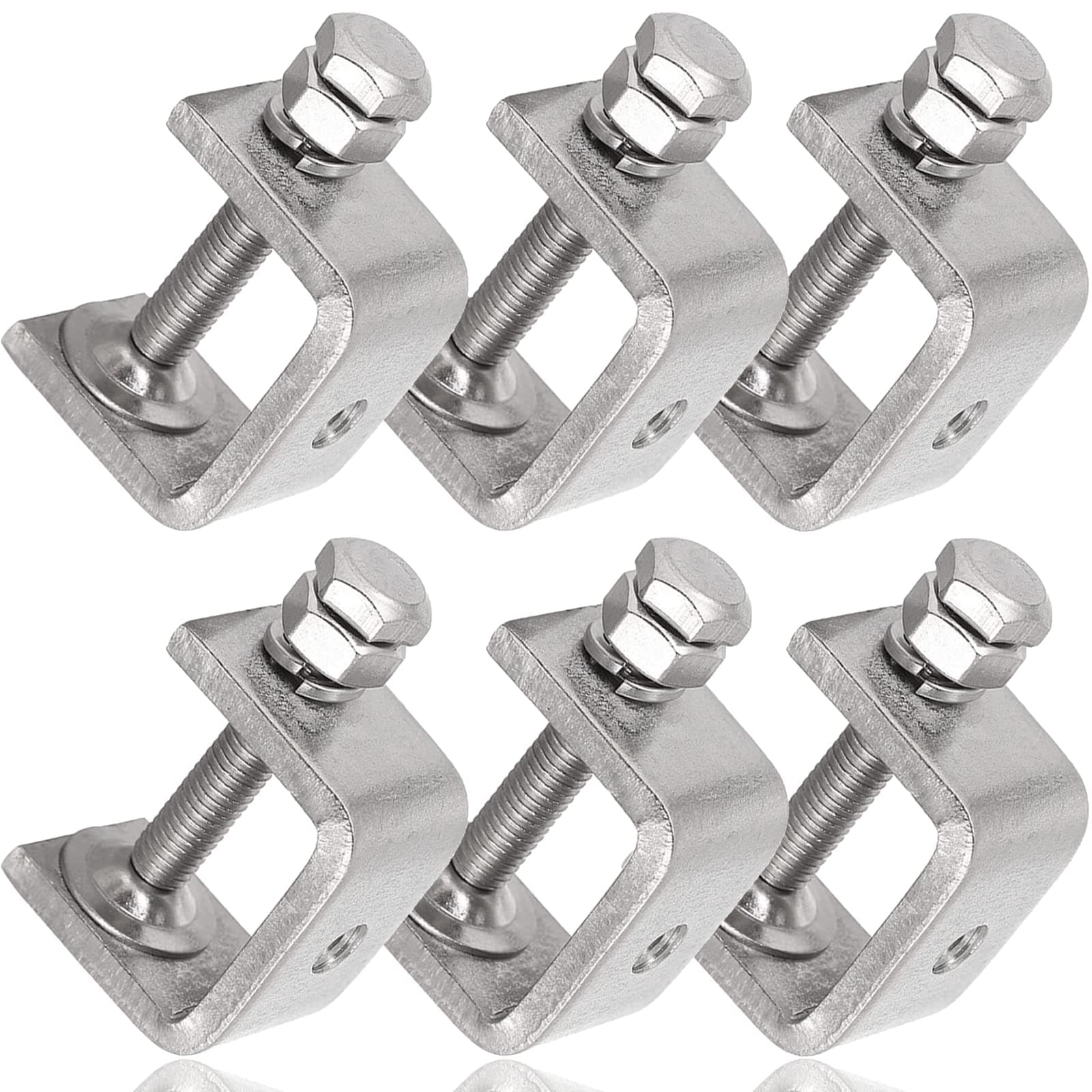 Stainless Steel C Clamp Small 1" Installation Heavy Duty Metal U Clamp for Metal Work Mini Desk Clamp Stable Wide Jaw Protective Pad I-Beam Design (6 Pack)