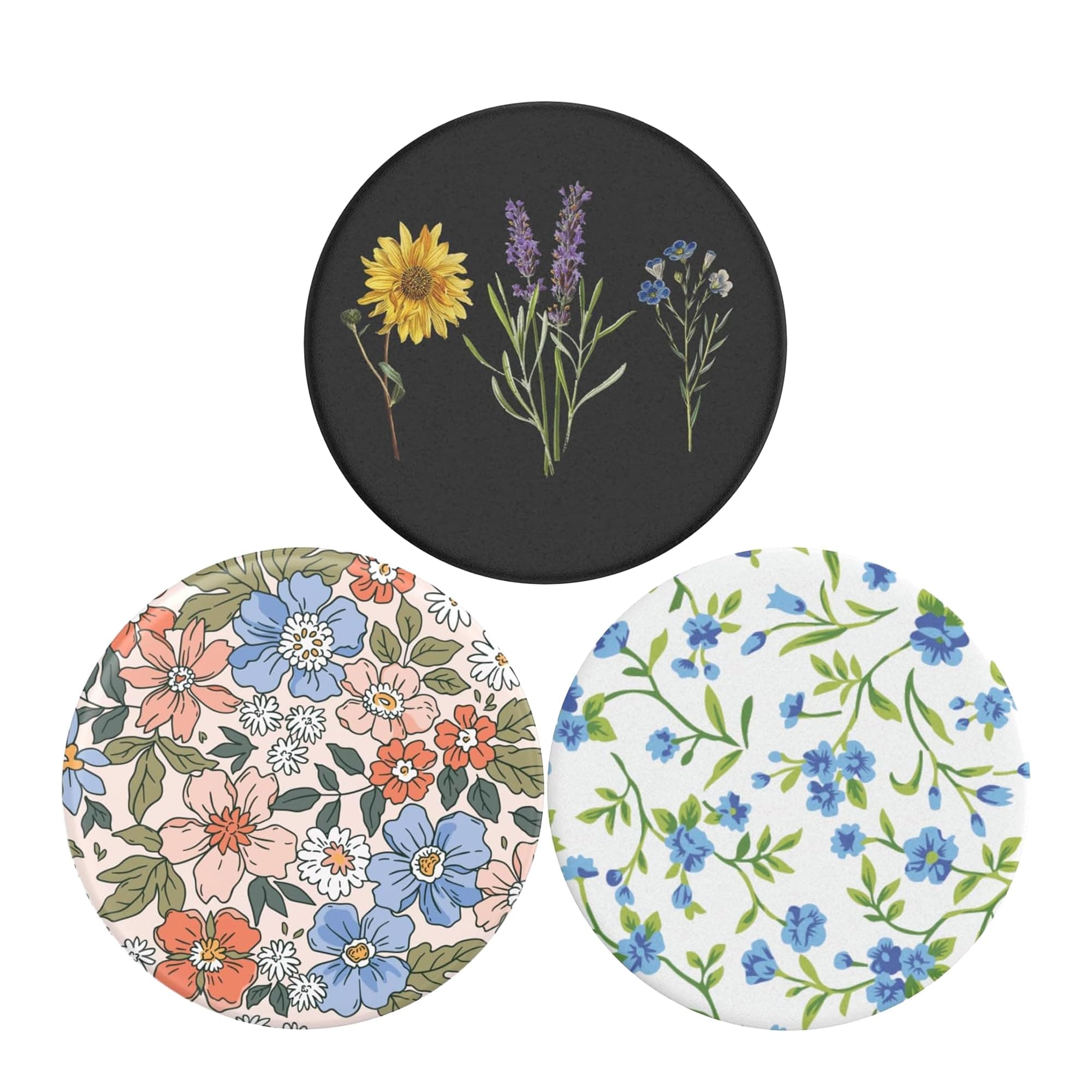 RWSEFK 3 Pack Universal Cell Phone Stand Compatible with Socket for Grip & Holder Rotation -Sunflower Small Blue Flower Sunflower Flash Rose Gold