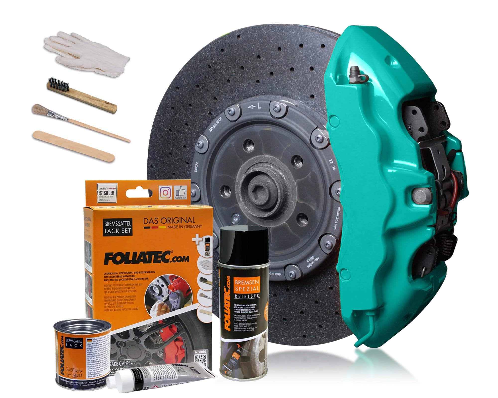 Foliatec Brake Caliper Paint Set, Heat Resistant, Complete Set for 4 Brake Calipers, Ocean Turquoise, 7 Piece Set
