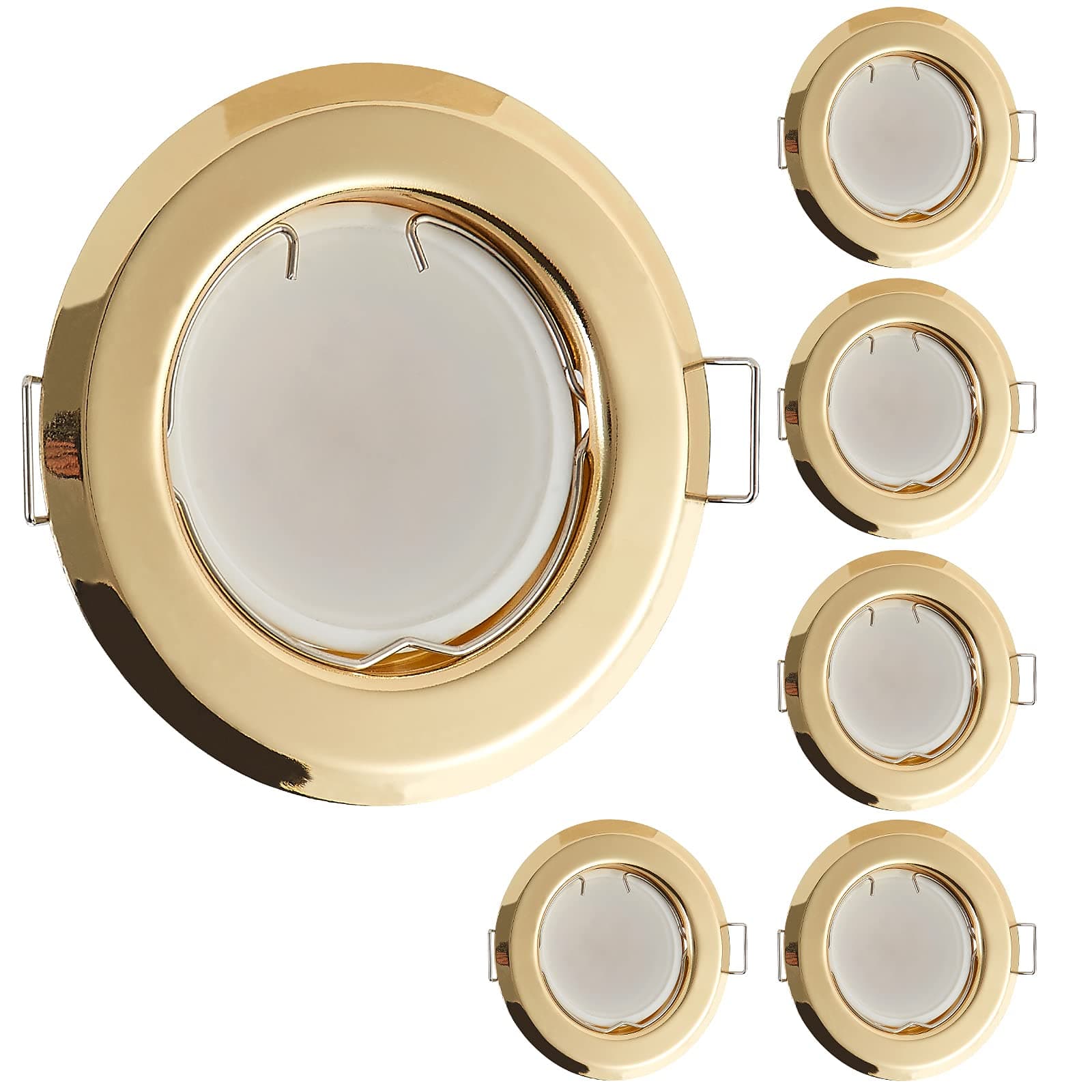 Flat LED Recessed Spotlight Ultra Flat in Gold with LED Spot Module 230 V I 3 W 320 Lumen I 120° Beam Angle I Dimmable I 53-70 mm Mounting Hole I Recessed Light Round (Pack of 6 - Warm White)