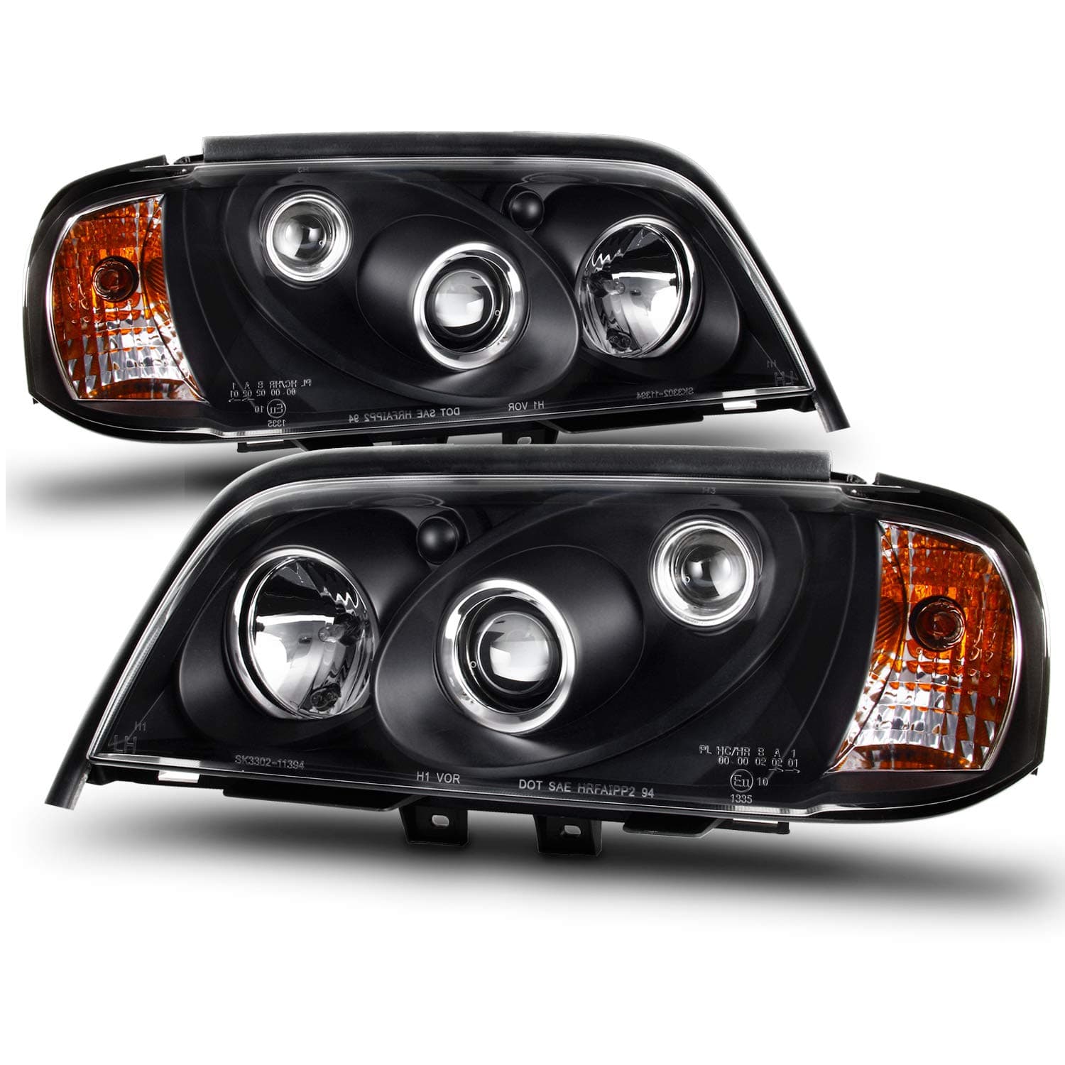 AKKON - For Mercedes Benz W202 C-Class Black Bezel Dual Projector Halogen Type Projector Headlights Lamps Pair