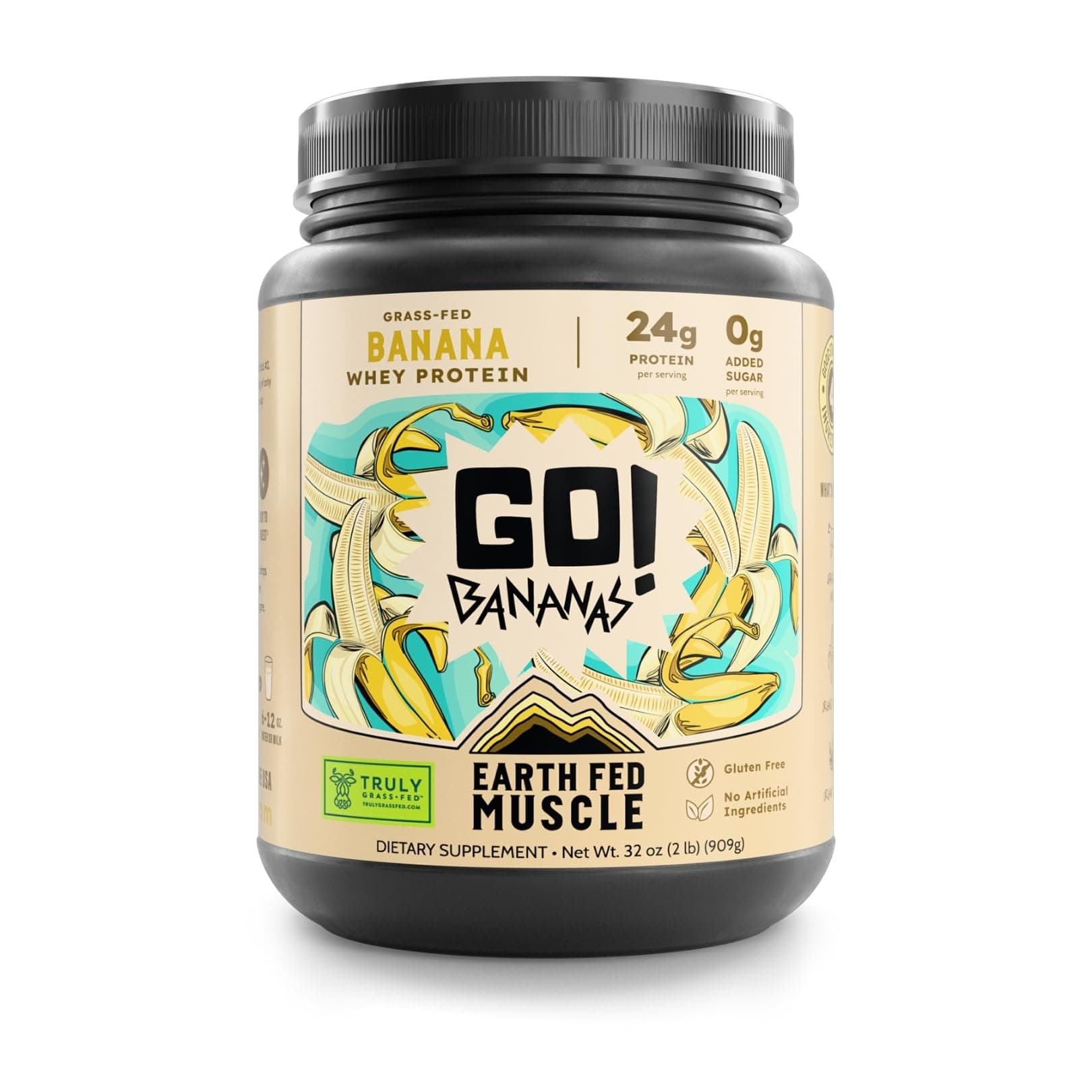 Go! Bananas Irish Grass‑Fed Whey Protein Isolate – All Natural Banana Flavor, Zero Added Sugar, Soy‑Free, Gluten‑Free (2lb, 27 Servings, Banana)