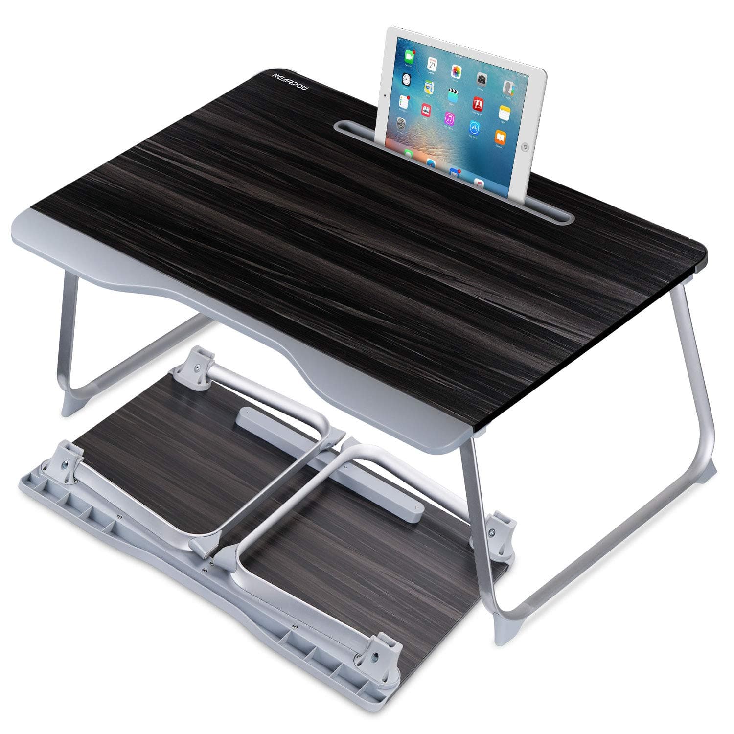 Laptop Desk for Bed, NEARPOW Laptop Bed Tray Table, Portable Folding Laptop Stand for Bed/Sofa/Couch/Floor for Writing Eating, Ergonomic Design and Large Surface Lap Desk with Tablet Slot for Adult