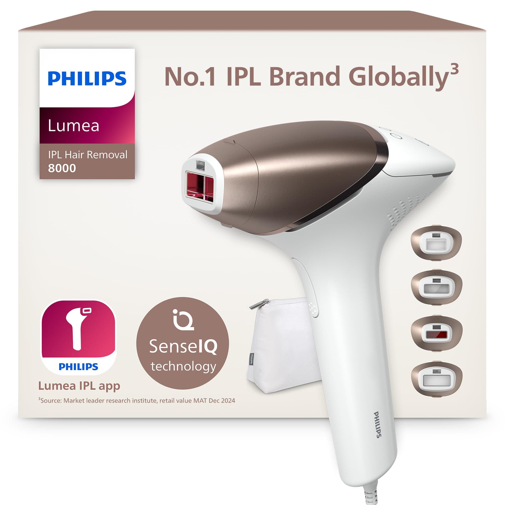 Philips Lumea 8000 Series, IPL Hair Removal Device, Laser Hair Removal Alternative, SenseIQ Technology, 4 Attachments for Body, Face, Bikini and Underarms, Model BRI948/00