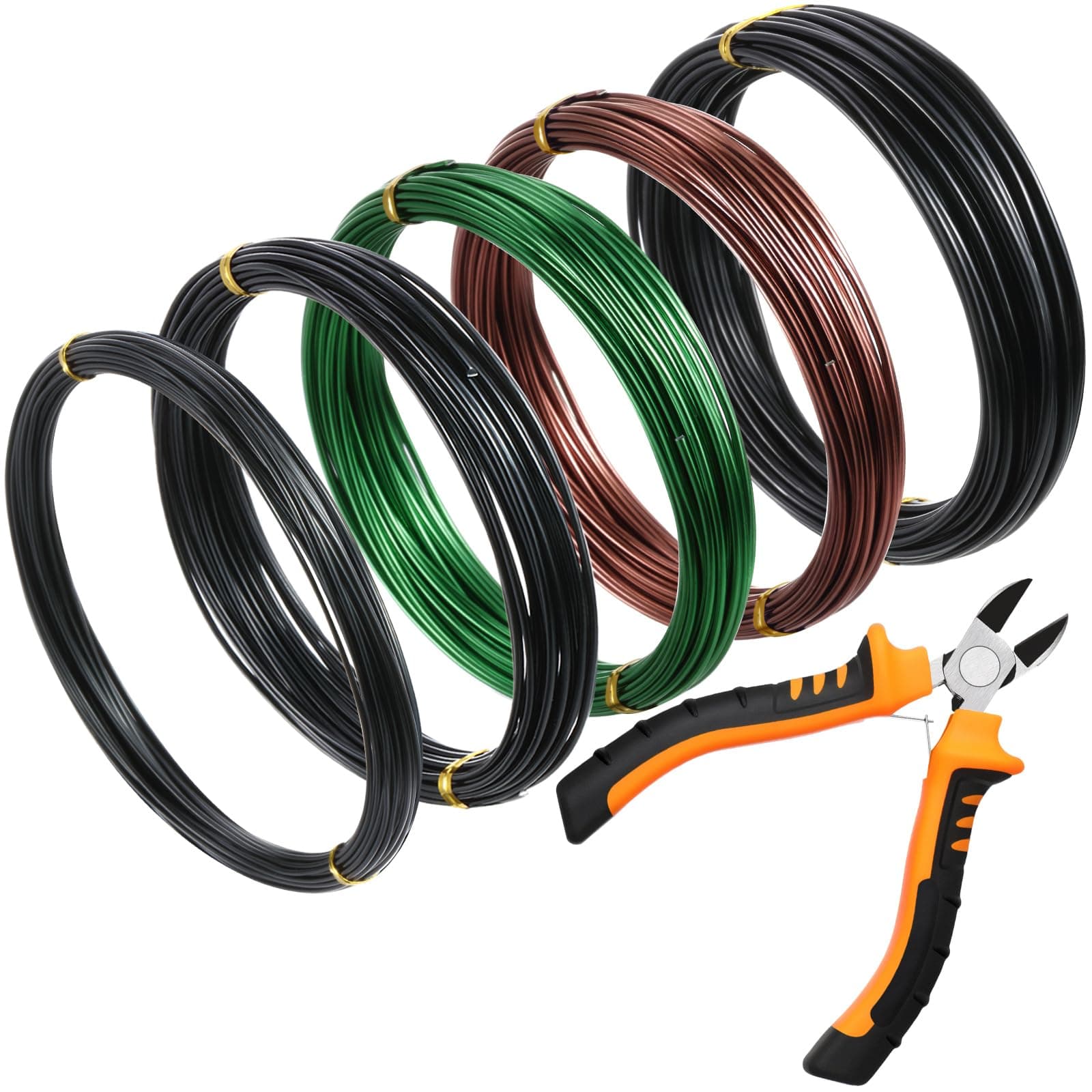 5 Roll Aluminum Bonsai Training Wire Tree 160 Feet Total with Bonsai Wire Cutter Anodized Training for Holding Branches Small Trunks(1/1.5/2.0mm,Classic)