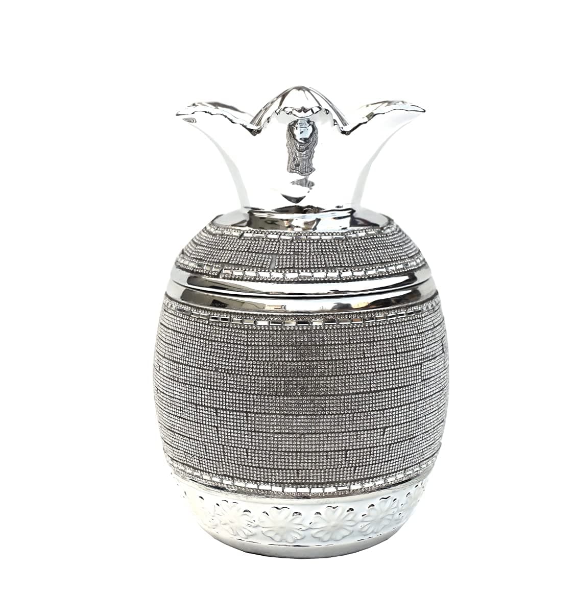 Amazing Rugs YS9215P Ambrose Chrome Plated Crystal Embellished Lidded Ceramic Pineapple Bowl44; 10.5 x 7 x 7 in.