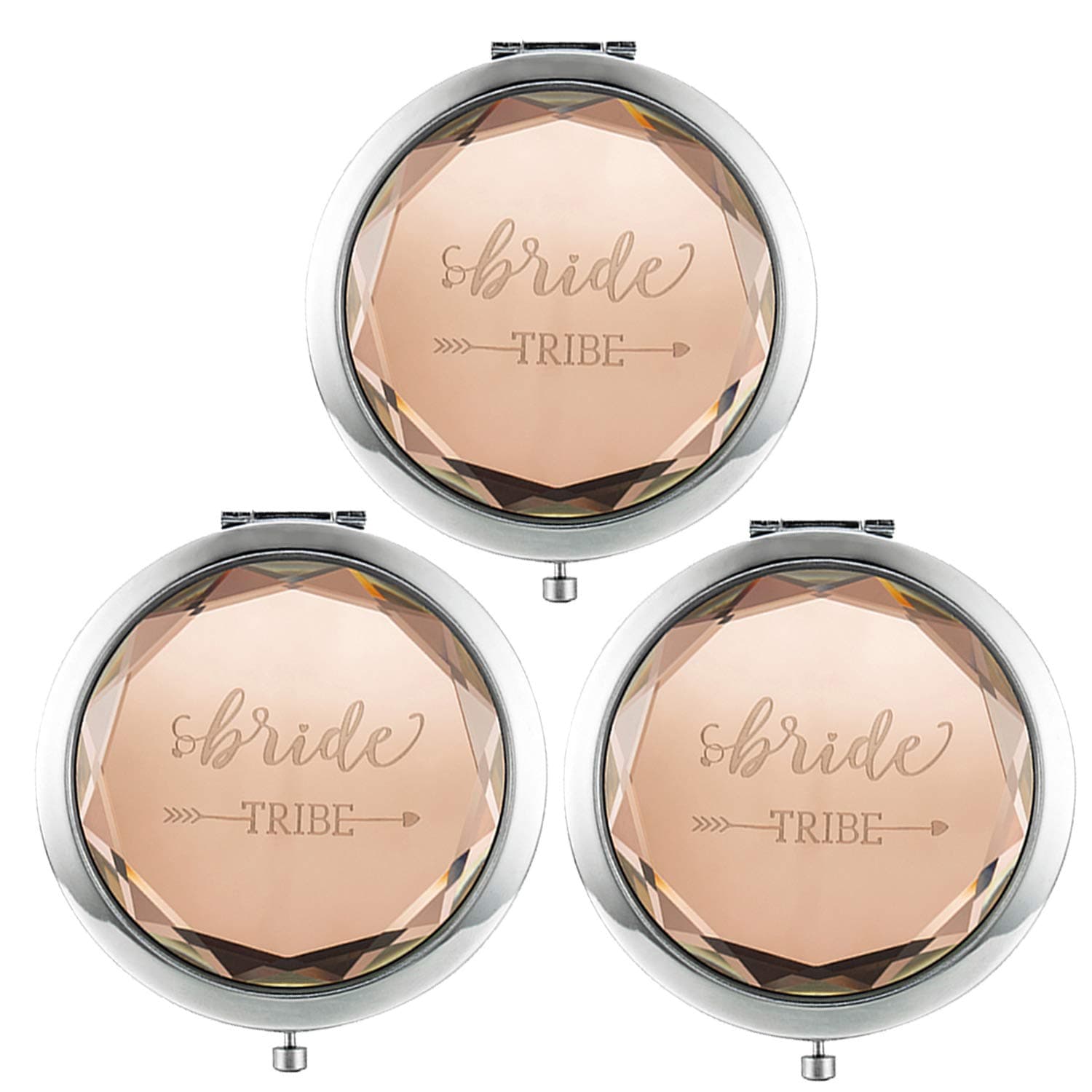 Compact Mirror,Bride Tribe Makeup Pocket Mirror Bachelorette Party Gifts for Bride with 3 Gift Bags Set of 3(Champagne)