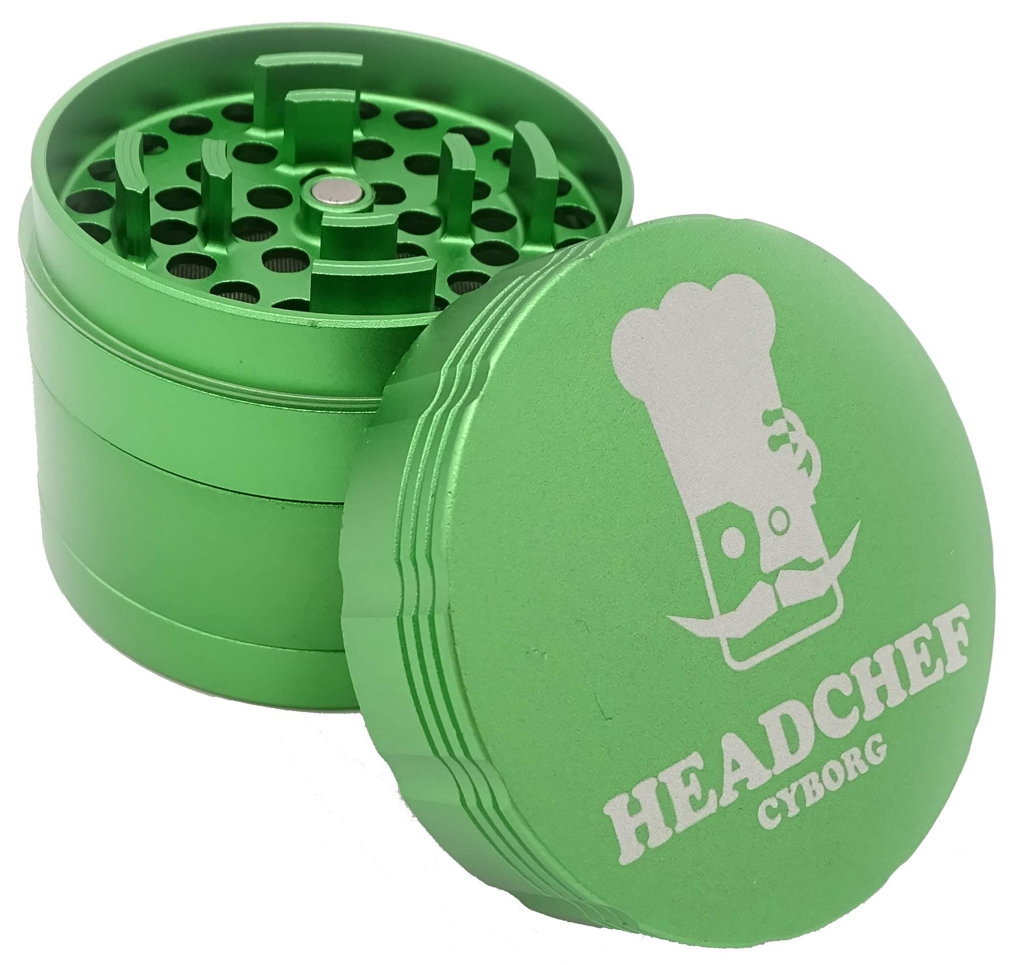 Headchef Cyborg Premium Quality Metal Herb Grinder, No Thread Easy Lock System, 4 Piece Grinder 62mm (Gamma Green)