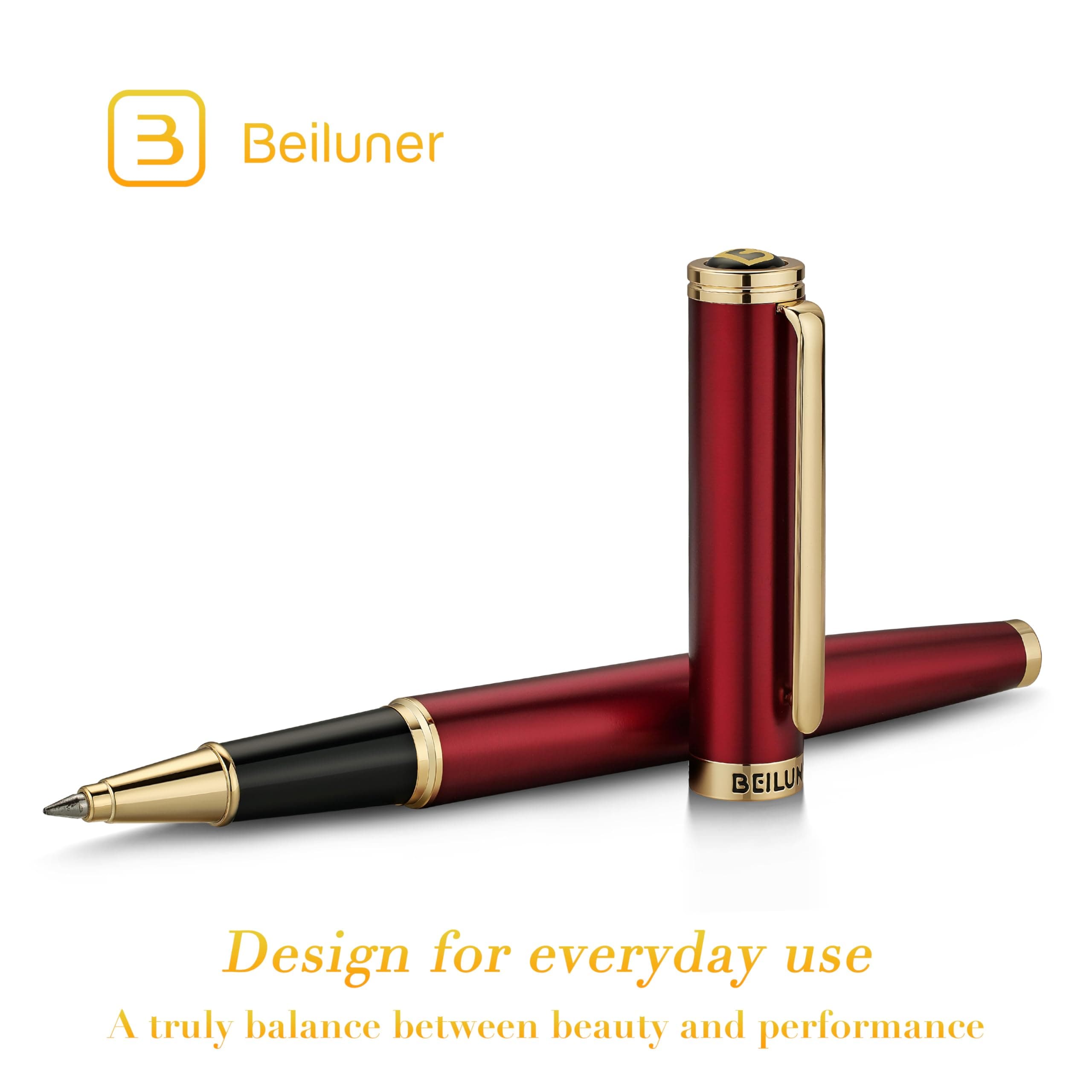 BEILUNER Premium Rollerball Pen, 24K Gold Trim, Noble and Elegant Design, Schneider Ink Refills, Best Rollerball Pen Gift Set for Men and Women, Professional, Executive Office, Nice Pen