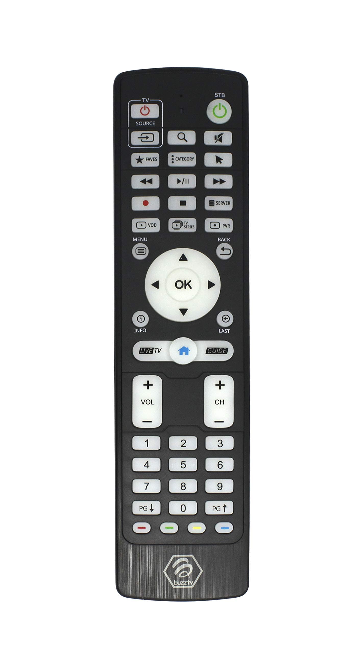 BuzzTV IR-100L - Luminous Remote Control for BuzzTV XR4000, XRS4500, XR4500, XRS4500, ST4000 Set Top Boxes