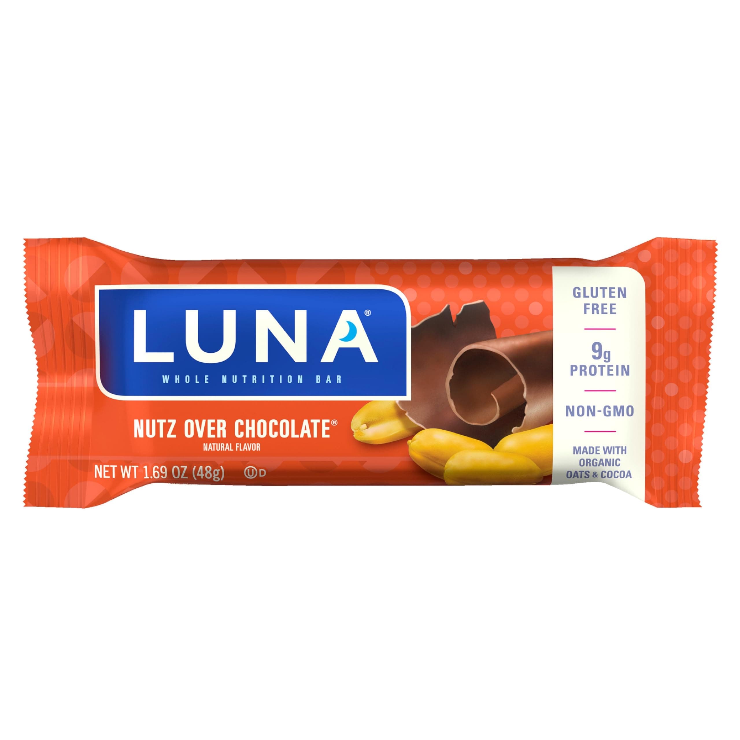 LUNA Bar - Nutz Over Chocolate Flavor - Snack Bars - Non-GMO - Gluten-Free Protein Bars - Made with Organic Oats (1 Count)