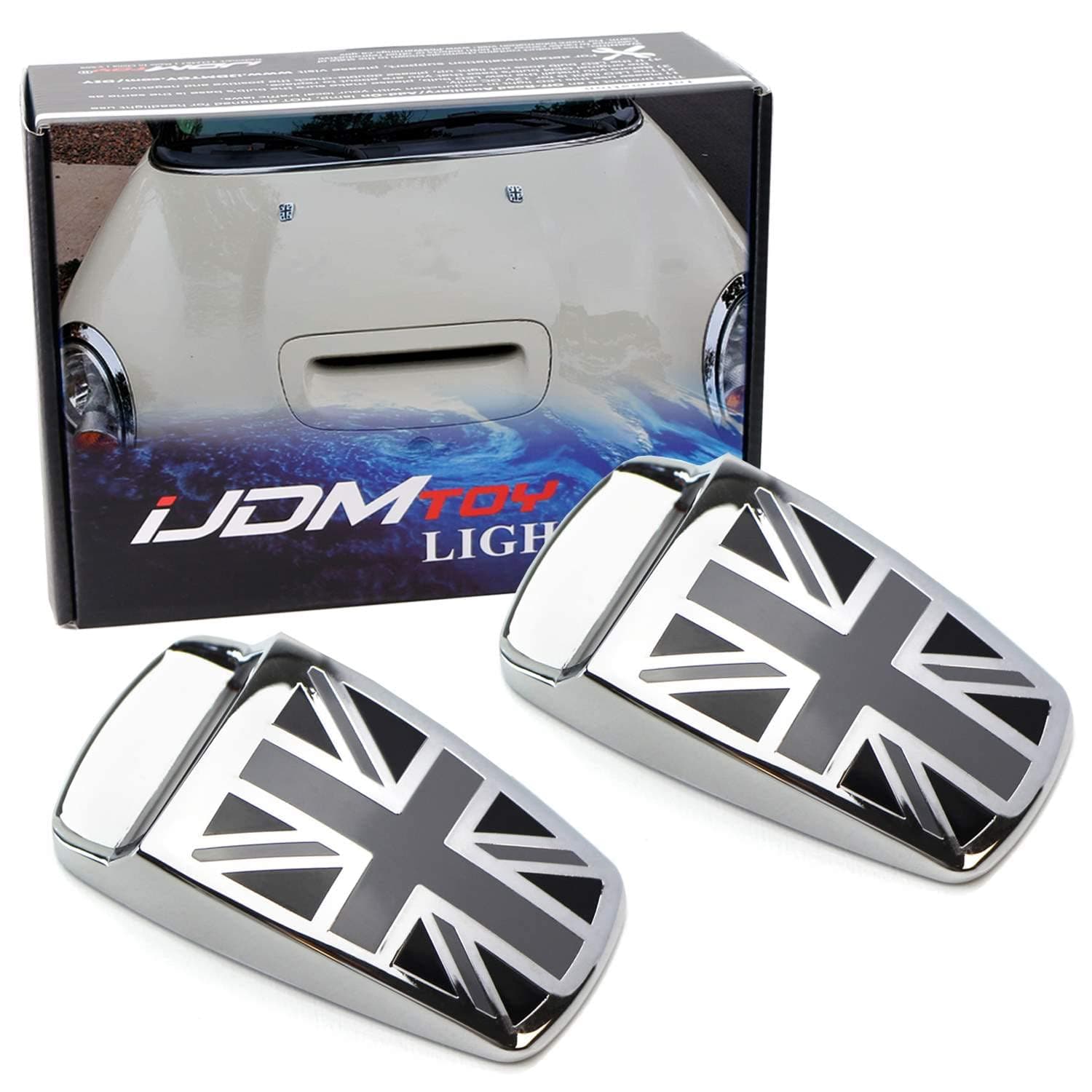 iJDMTOY Black UK Union Jack Style Window Wiper Washer Spray Nozzle Covers Compatible with All MINI Cooper Models