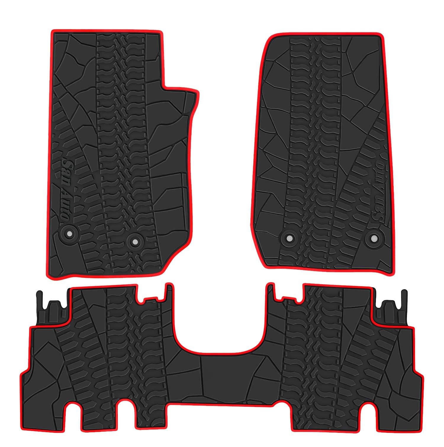 Car Floor Mat for Jeep Wrangler Sahara Rubicon JK 4 Door 2014 2015 2016 2017 2018 Full Set 4 Pieces Custom Fit Black Red Rubber Auto Floor Liner Mat All Weather Heavy Duty Odorless