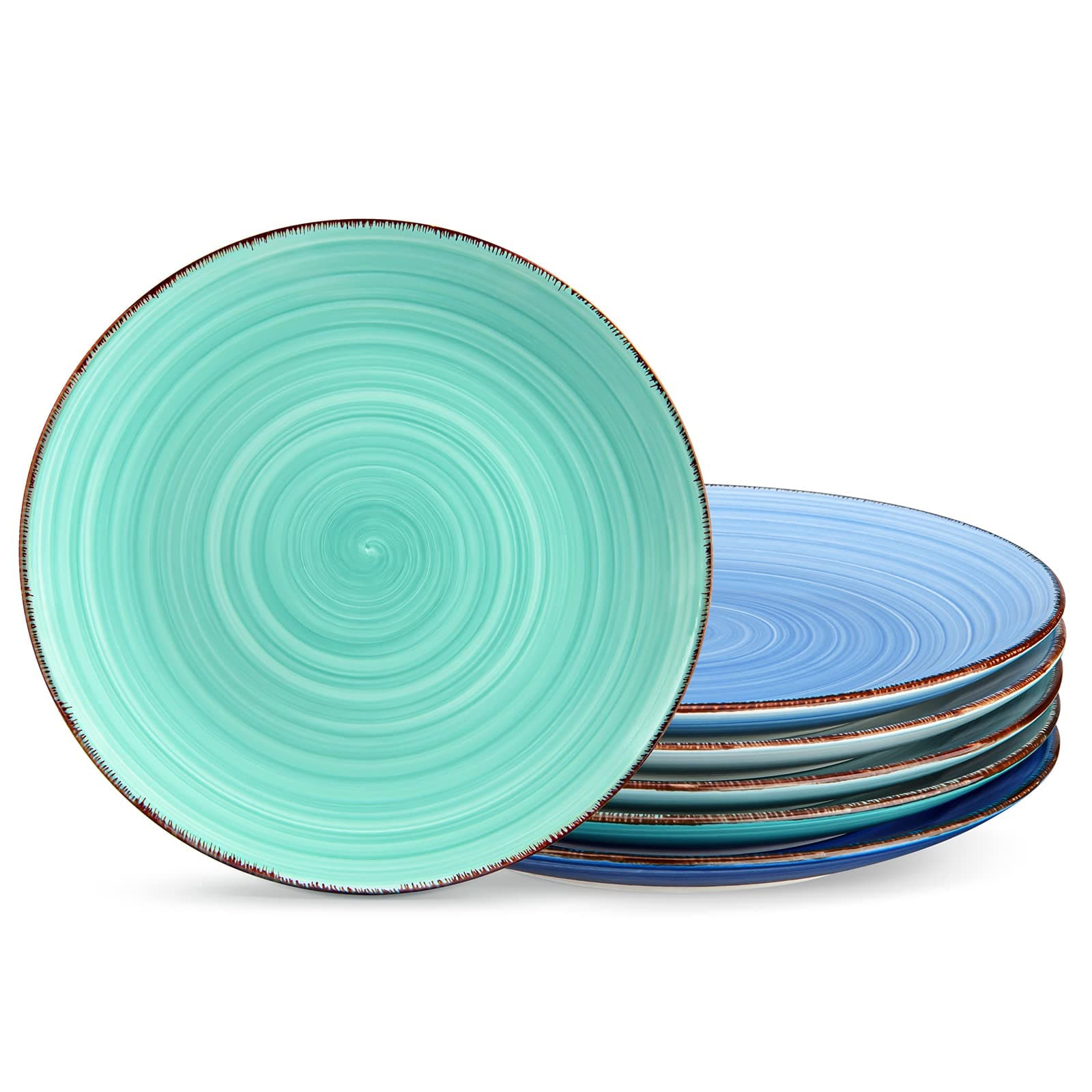 Bonita Dinner Plate Set, 10.5 Inch Ceramic Plates, Colorful Salad Plates set of 6, Microwave Oven and Dishwasher Safe, Assorted Color