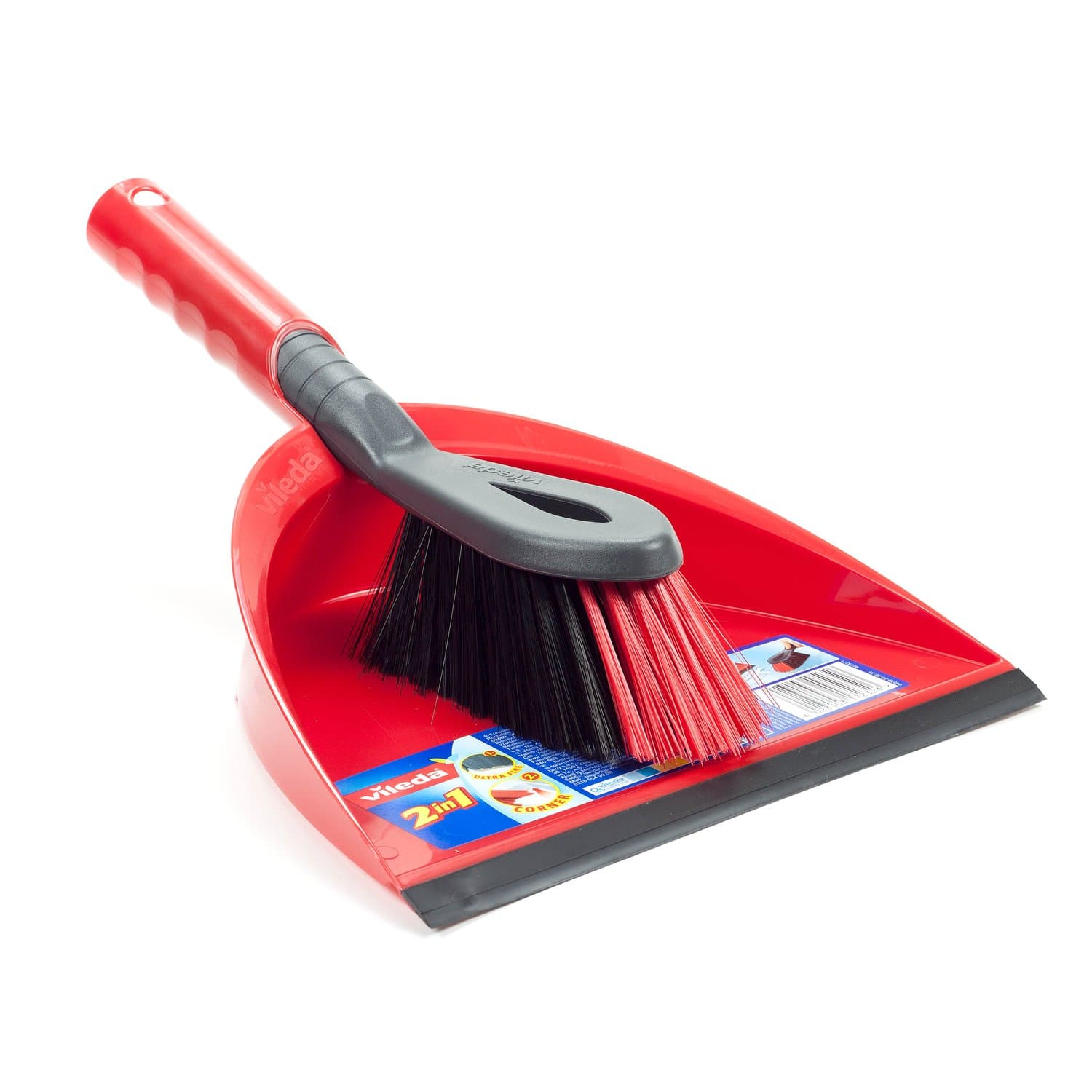 2x1 Short Handle Dustpan Standard – Dustpan And Brush, Ultra-Thin Black Fibers, Red Fibers, Ergonomic, Versatile, - Red & Black (25 x 5 x 35 cm)