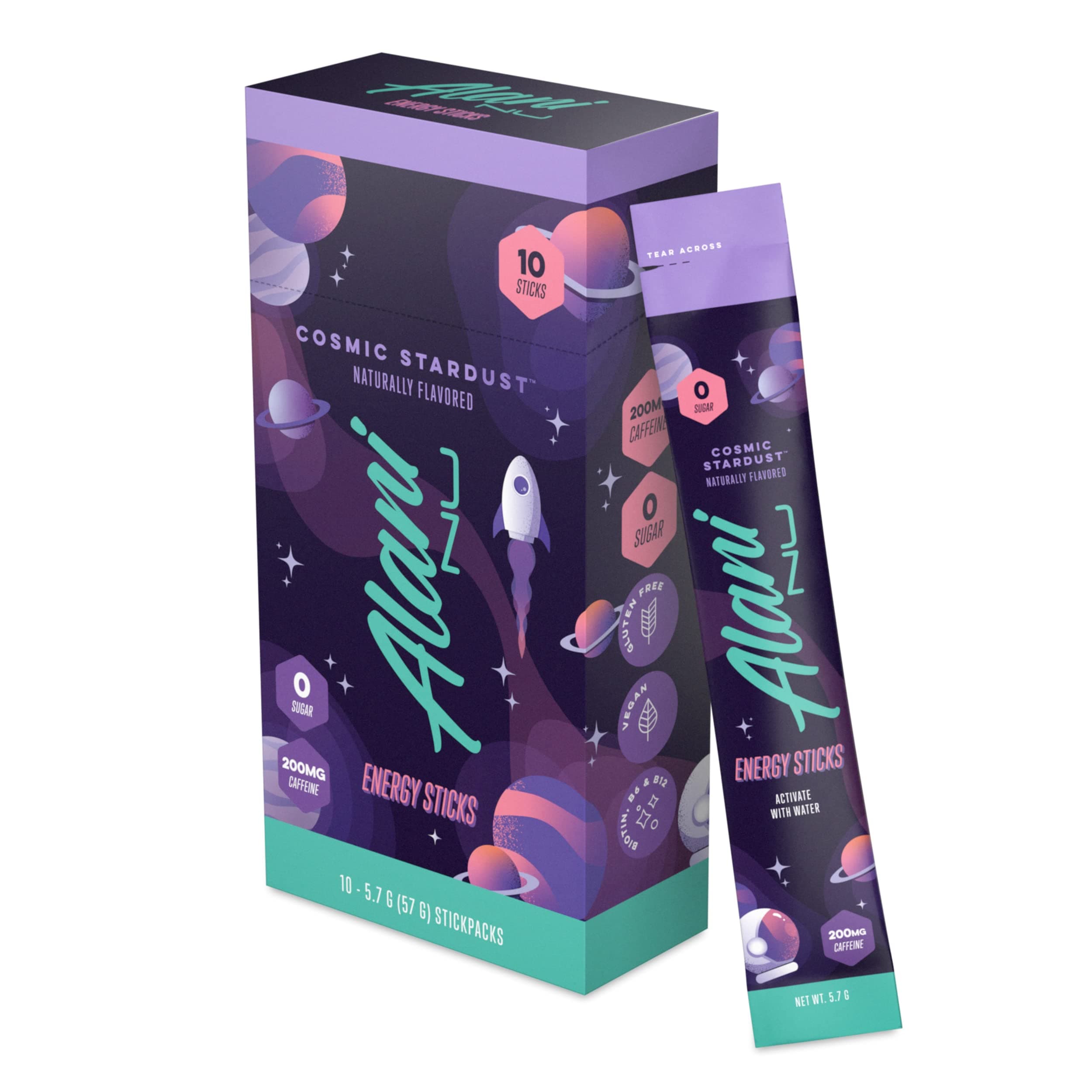 Alani Nu COSMIC STARDUST, Energy Sticks Drink Powder, 200mg Caffeine, Pre Workout Performance with Antioxidants, On-The-Go Drink Mix, Biotin, B Vitamins, Zero Sugar, 5 Calories, 10 Pack