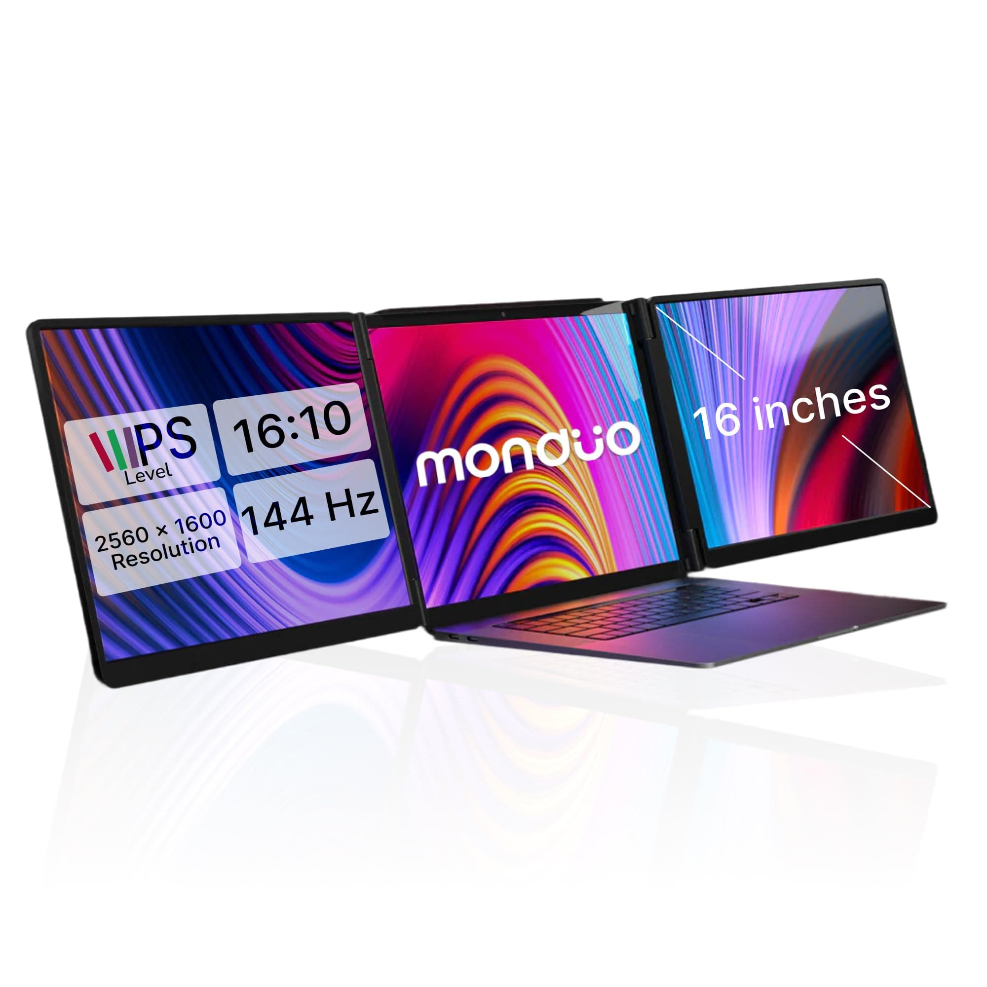 16" Pro Triple Laptop Screen Extender, Dual 16" 2k Portable Monitors, 144Hz, 100% DCI-P3, Compatible with 16" MacBook Pro M1, M2, M3, M4 & Windows Laptops, for Gaming, Creators, & Professional