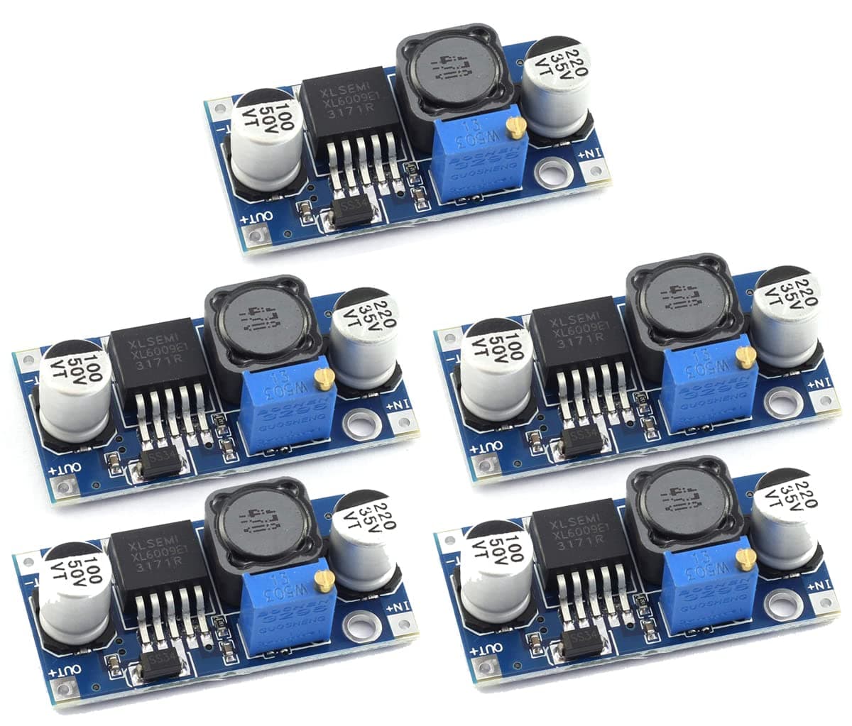 Shockley XL6009 DC-DC Boost Converter Module 3V-32V to 5V-35V 4A Adjustable Step-up Voltage Regulator 5V 9V 12V 24V Power Supply Module (XL6009 Boost - 5 Piece)