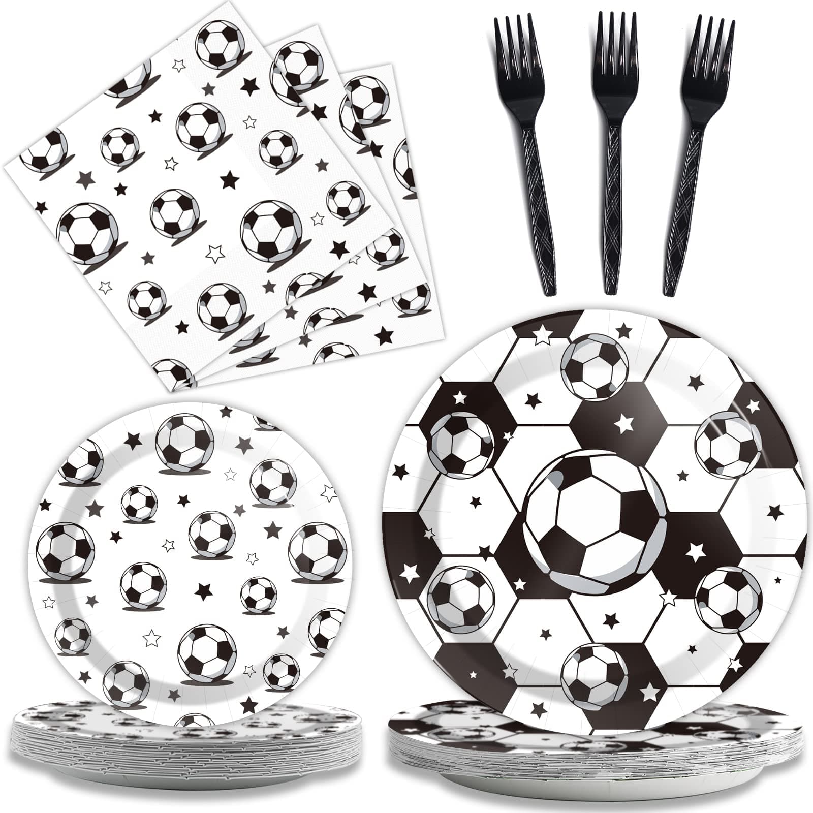 Wiooffen 96 Pcs Soccer Party Plates Napkins Supplies Soccer Theme Party Tableware Set Disposable Dinnerware Decoration for Birthday Party Baby Shower, 24 Guests