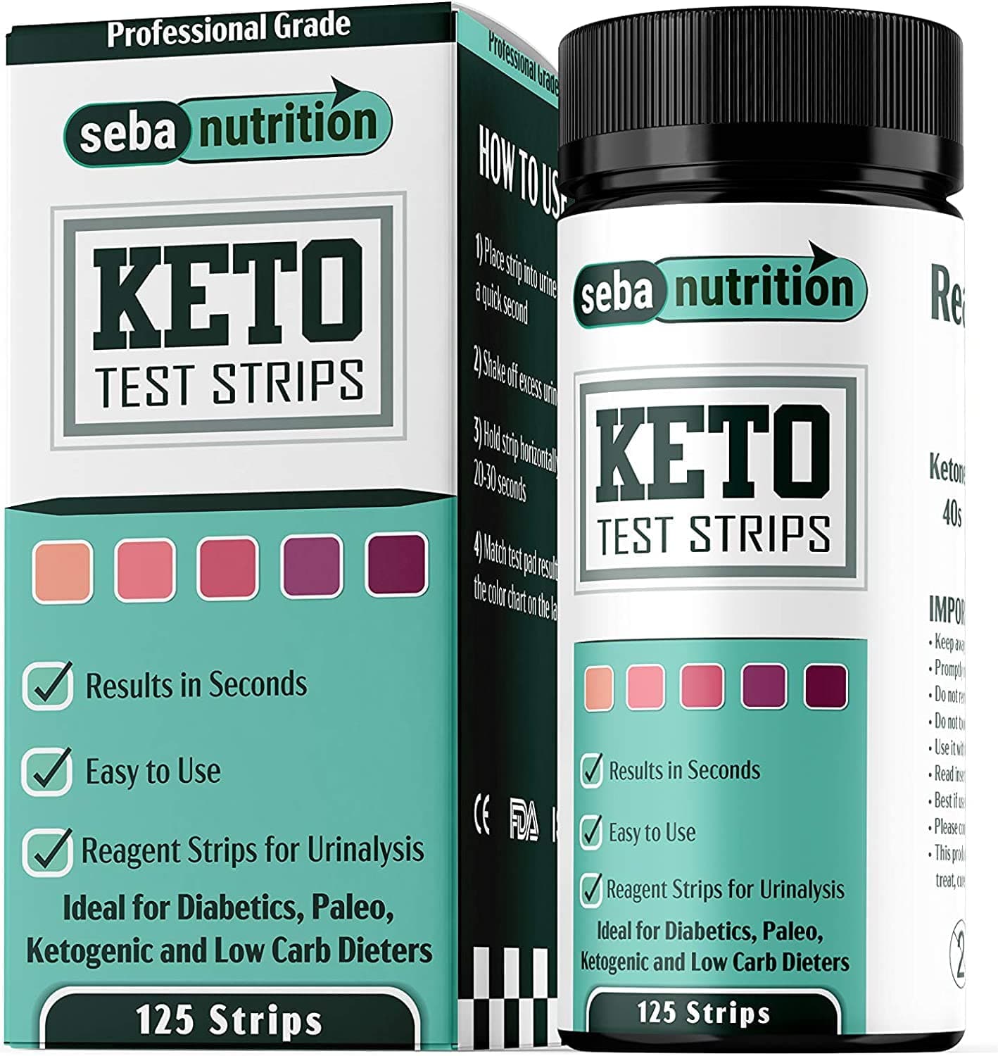 Keto Urine Test Strips - Urinalysis Test Sticks - Design for Ketogenic and Low Carb Diets - Best for Accurate Meter Measurement of Ketones - New Improved Formula (125 Strips)