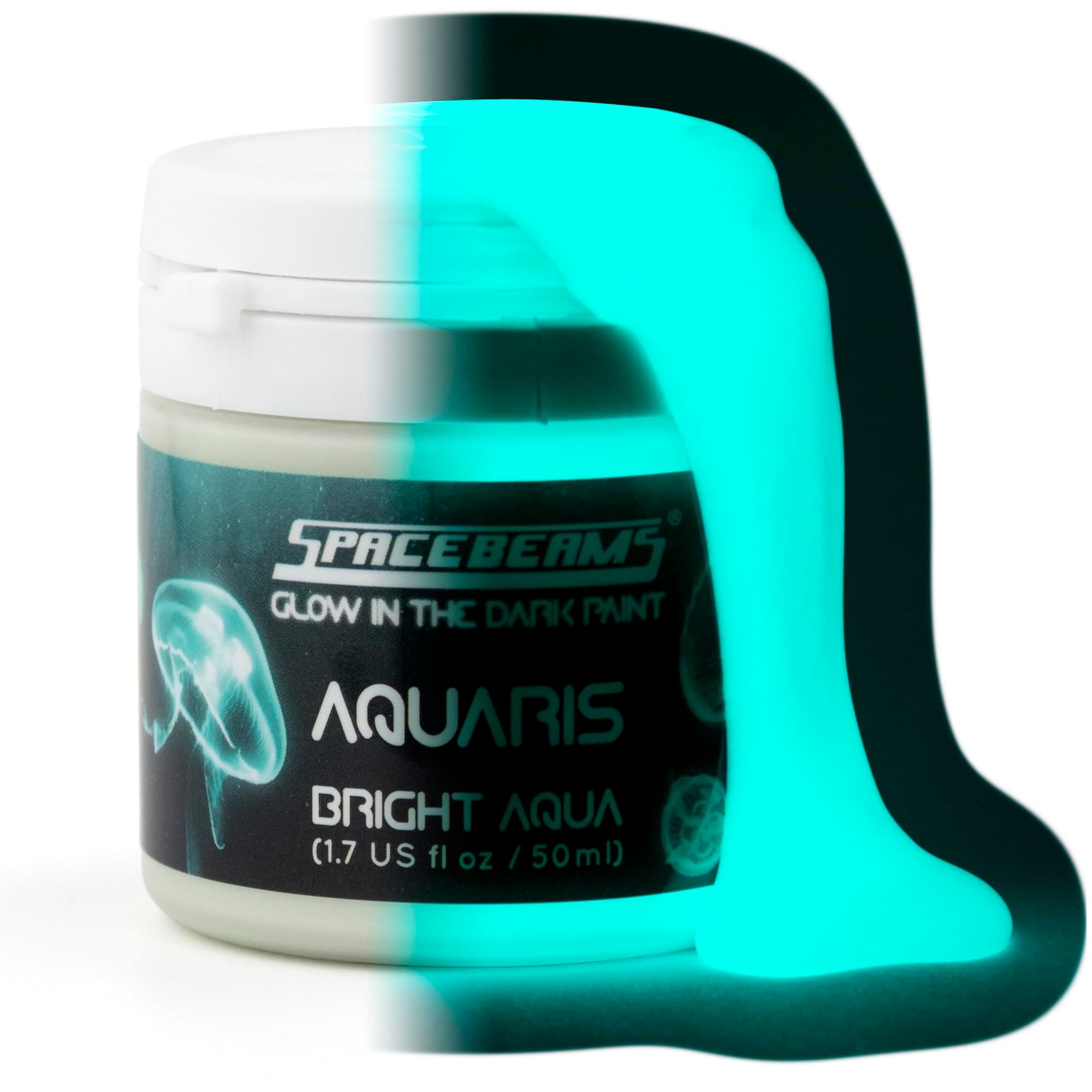 Aquaris Glow in the Dark Paint (50ml) Bright Aqua Glow (Light Blue/Turquoise), Non-Toxic, Water Based