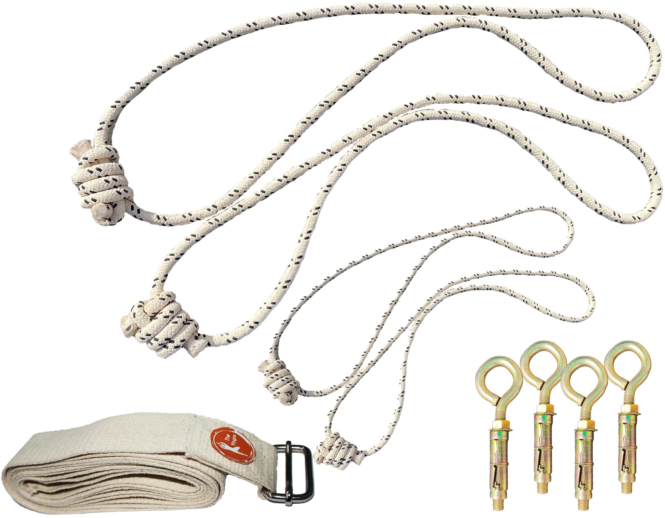 The Yogis Iyengar Wall Yoga Ropes full Set of - 4 Ropes (2 Long, 2 Small) With 1 Yoga Belt And 4 Wall Hook Fasteners