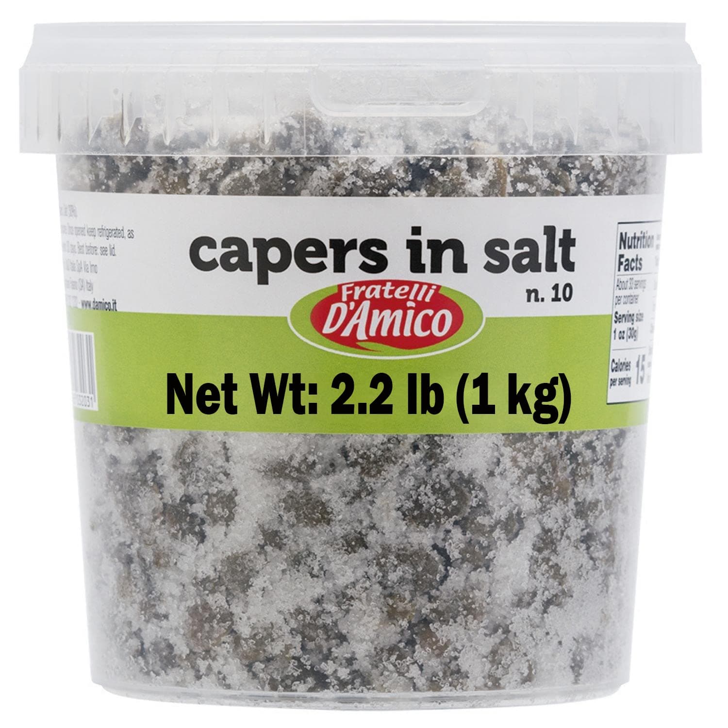 FRATELLI D'AMICO Capers in Salt, Size #10, Italian Salted Capers, Caperi, NON-GMO, Product of Italy, Net wt. 35.3oz (1000g)