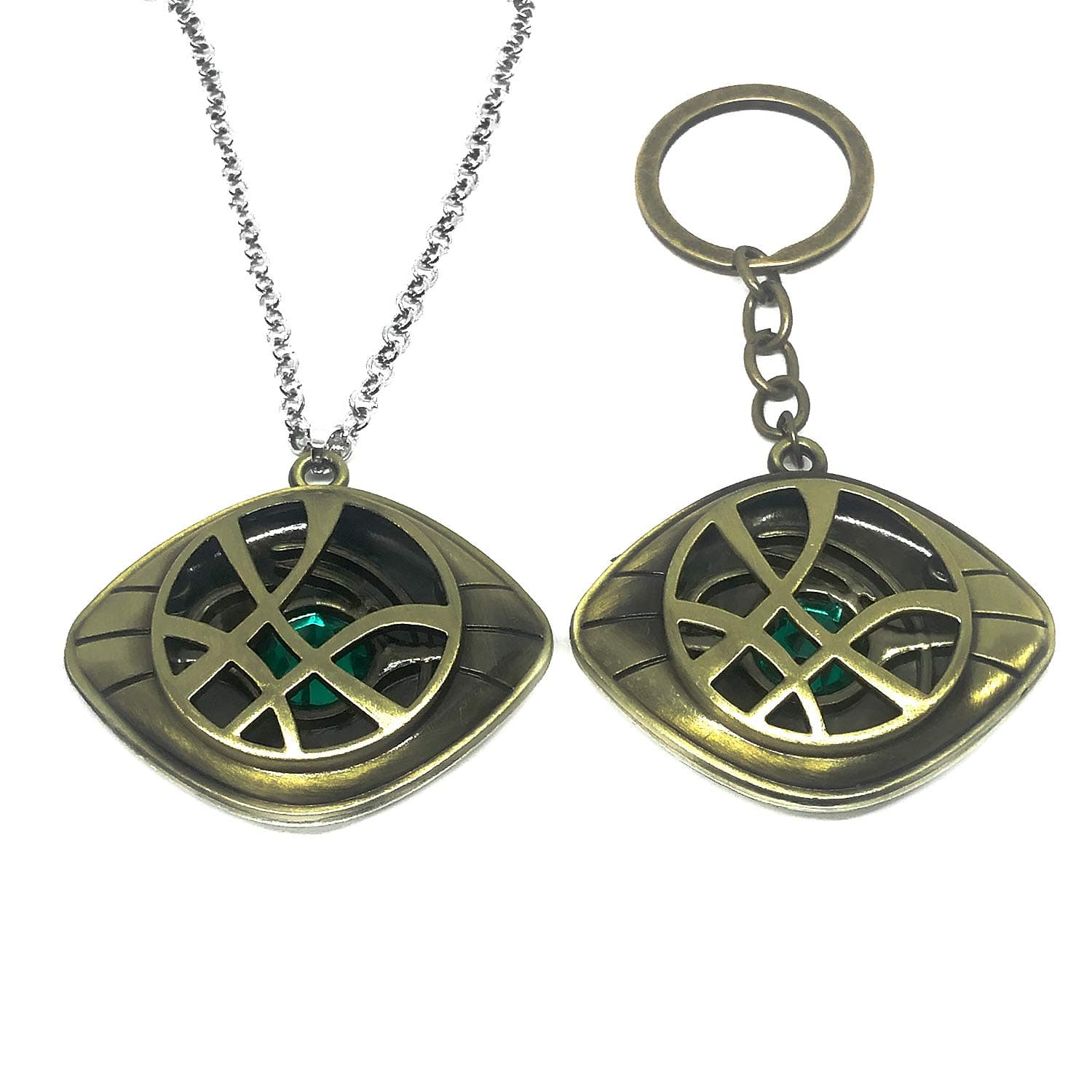 YouU 2 Pcs Doctor Strange Necklace Costume Pendant Necklace and Keychain Set, Alloy Steel, No Gemstone