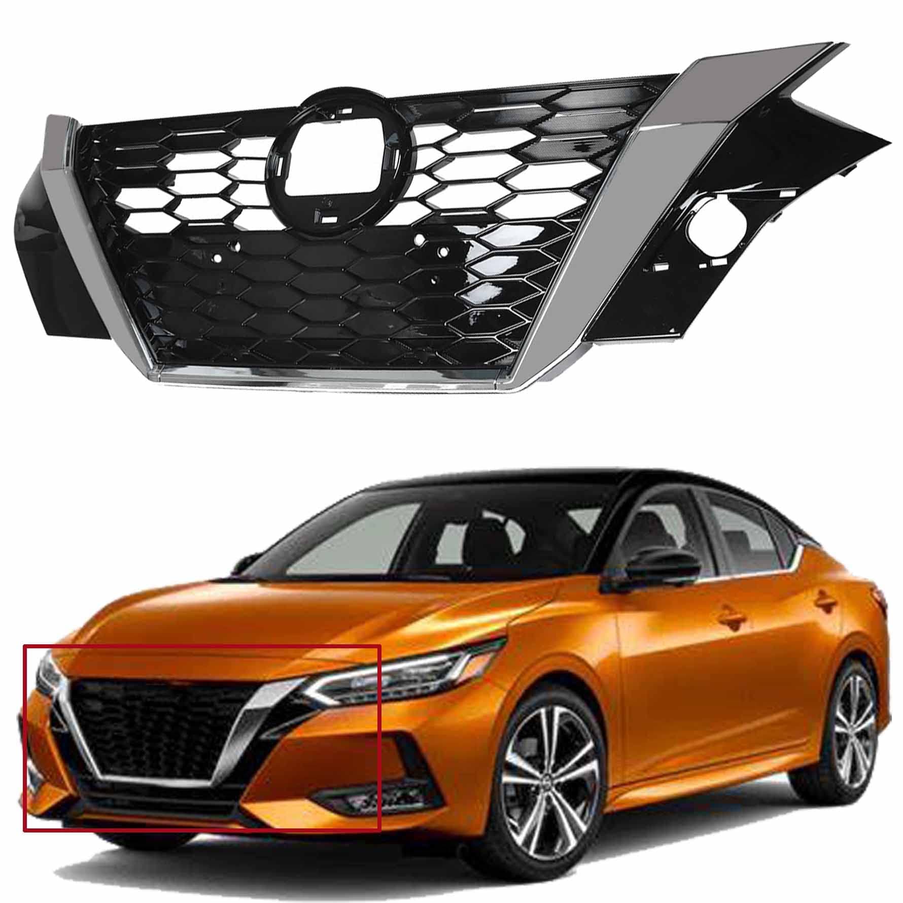munirater Front Bumper Upper Grille Black Chrome Replacement for 2020 2021 Sentra