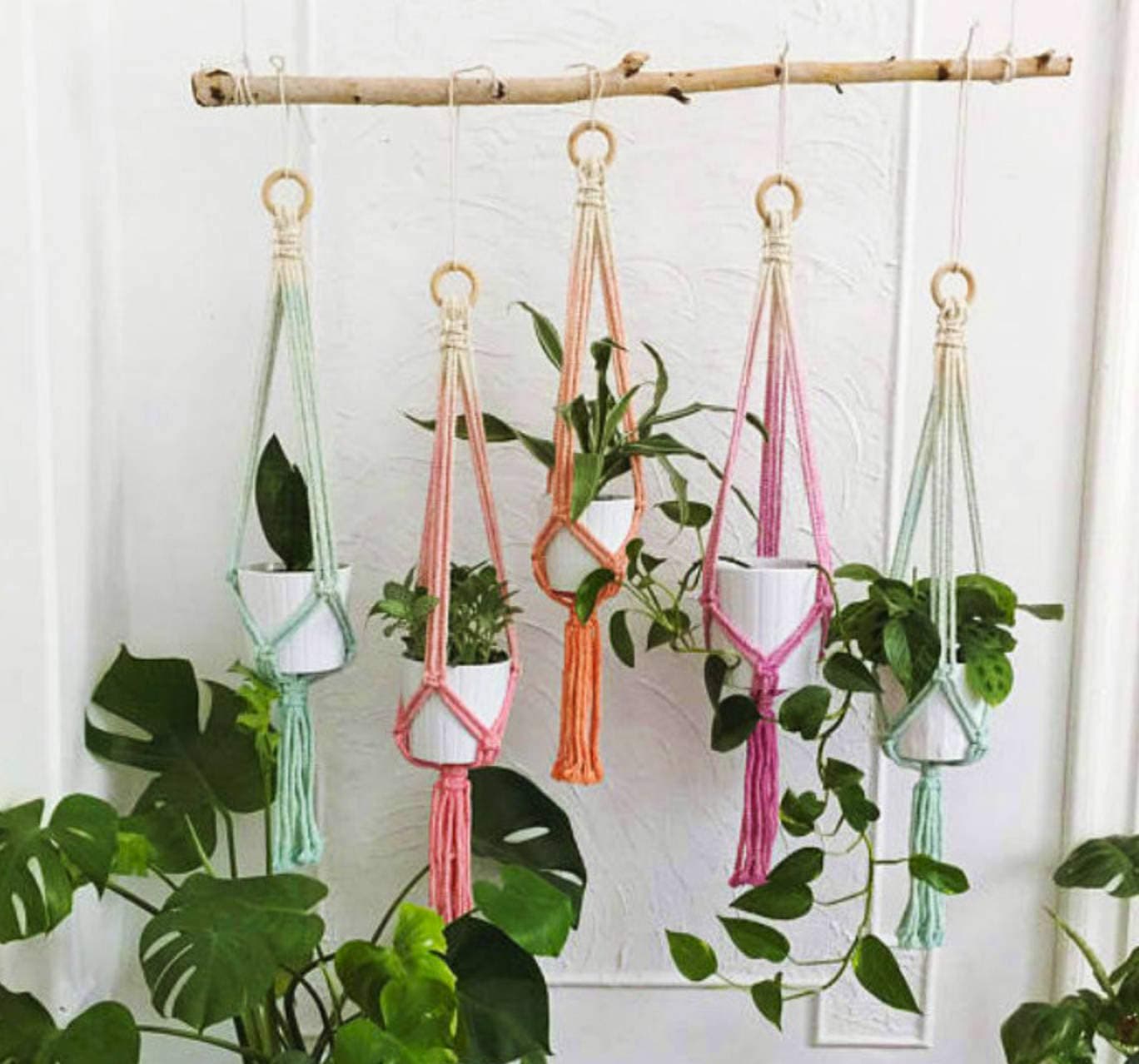5 Pack Handmade Dip Dyed Cotton Macrame Plant Hangers with Tassels Indoor Outdoor Wall Hanging Planter Plant Pot Holders Macrame Wall Hanging Boho Wall Decor