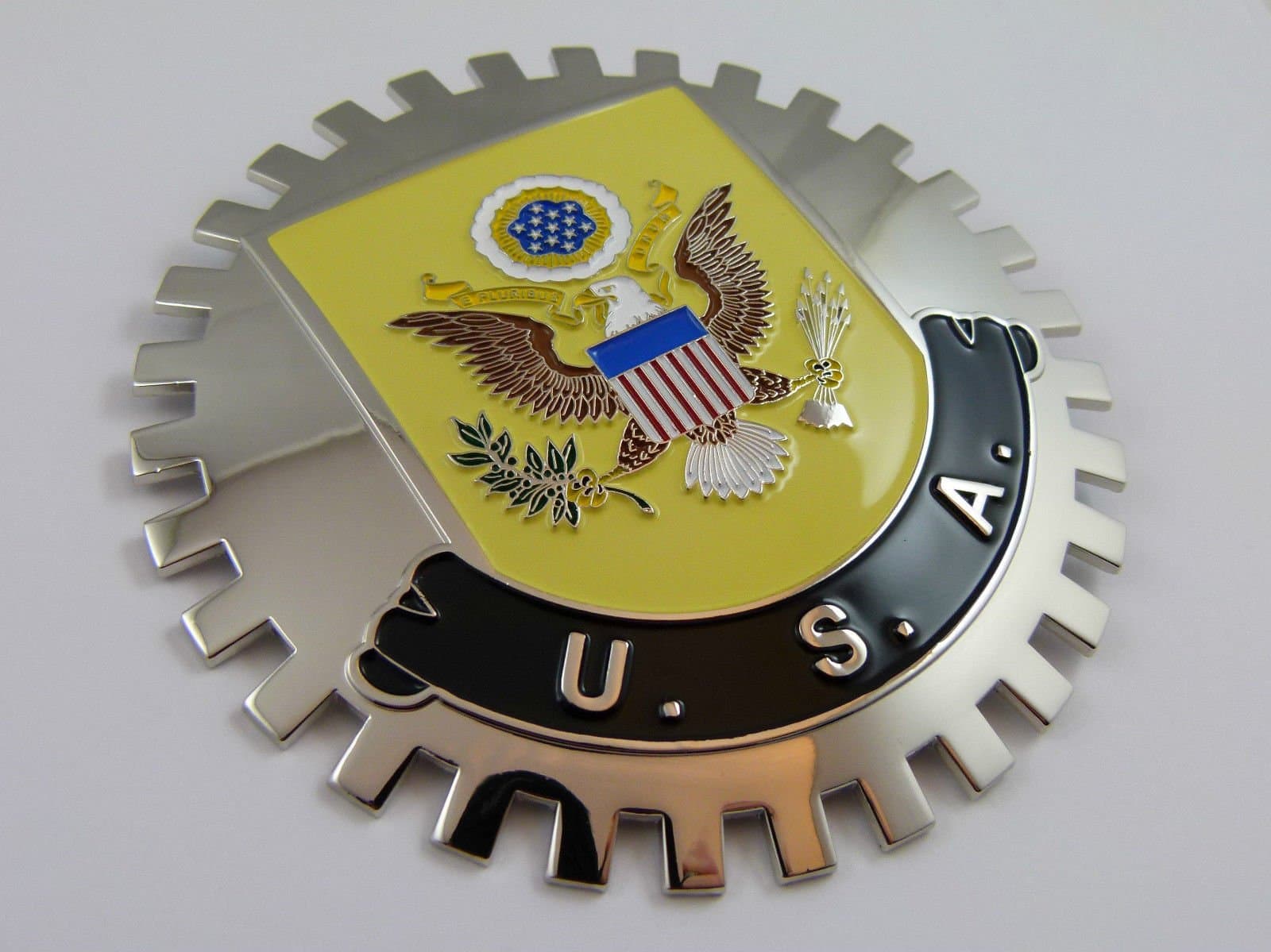 Car Chrome Decals Grille Badge USA with Coat of arms Eagle for Truck Grill Mount American Flag