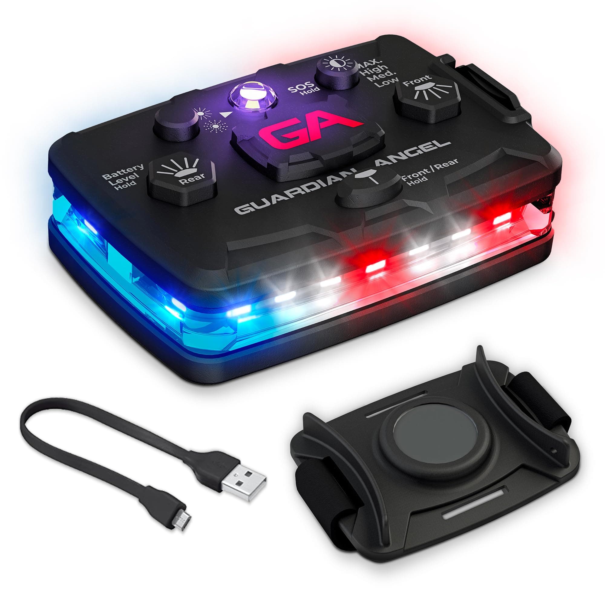 - Guardian Angel Elite Series Safety Light, Infrared-Hybrid (Red/Blue/White Front & Red/Blue Rear) - Rechargeable, Magnetic, Hands-Free Wearable Flashlight for Law Enforcement, First Responders & Fire