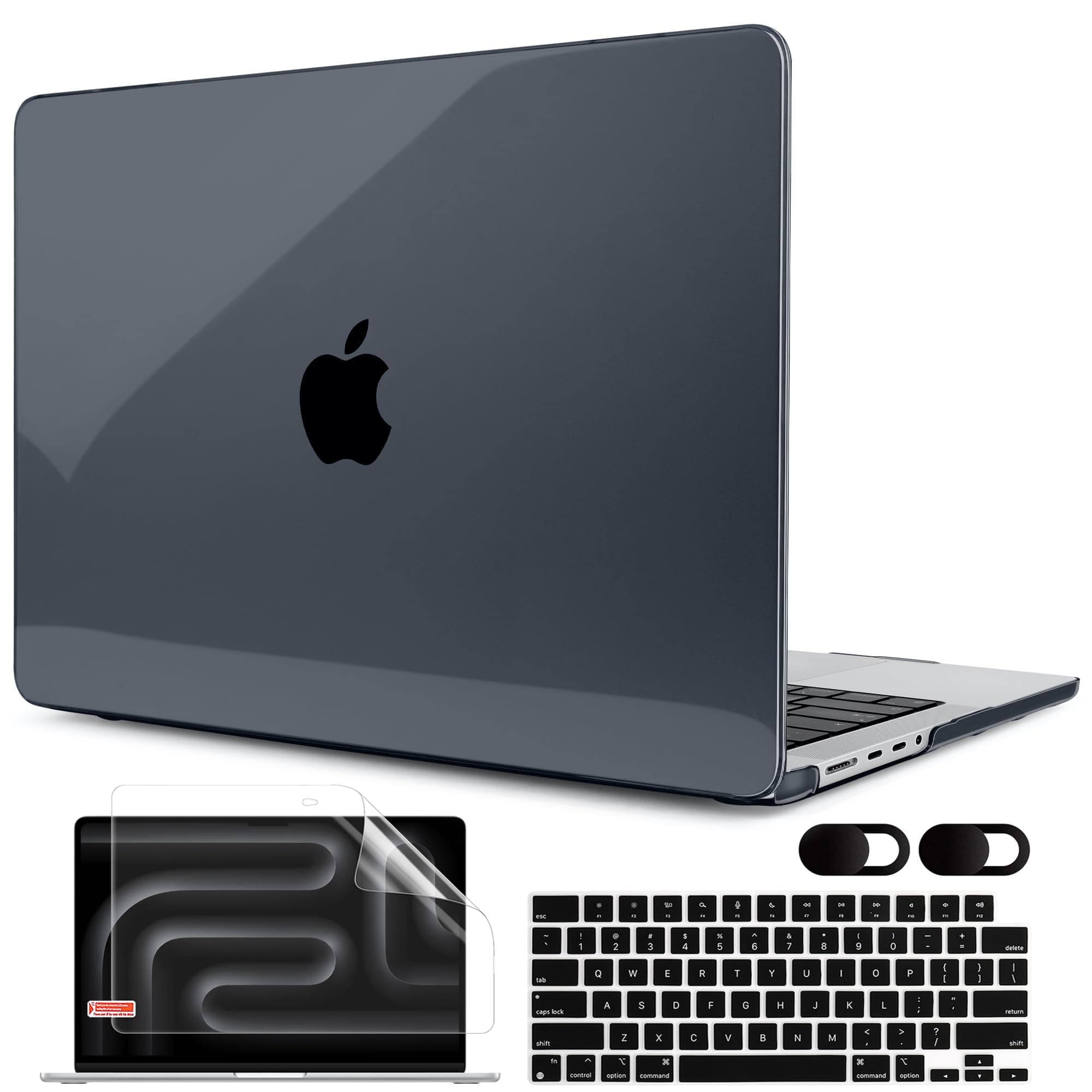 MEEgoodo for M4 MacBook Pro 16 inch Case 2024 2023 2021 (Fit Model A3403/A3186/A2991/A2780/A2485) M3 M2 M1 Pro/Max with Touch ID, Laptop Hard Shell Case with Keyboard & Webcam Cover, Crystal Black