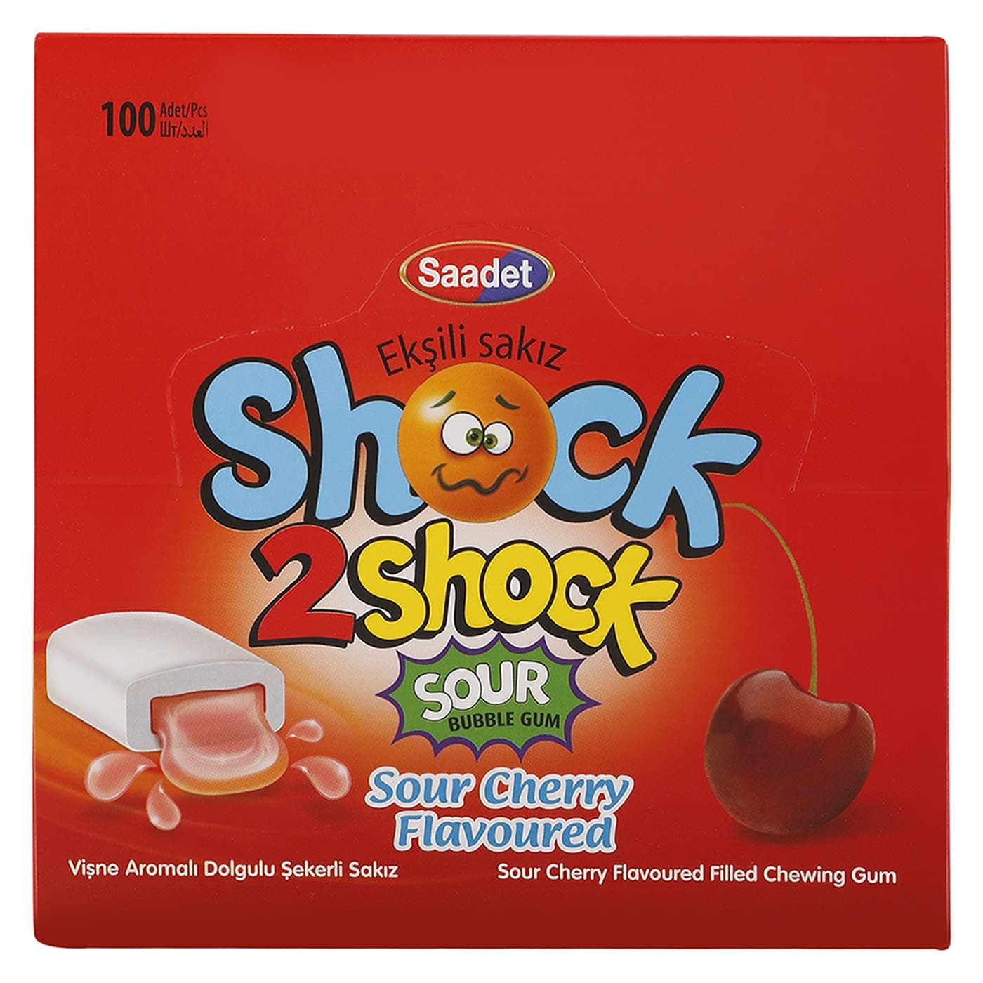 Saadet Shock 2 Shock Sour Cherry Flavour Chewing Gum, 100 X 4 gm