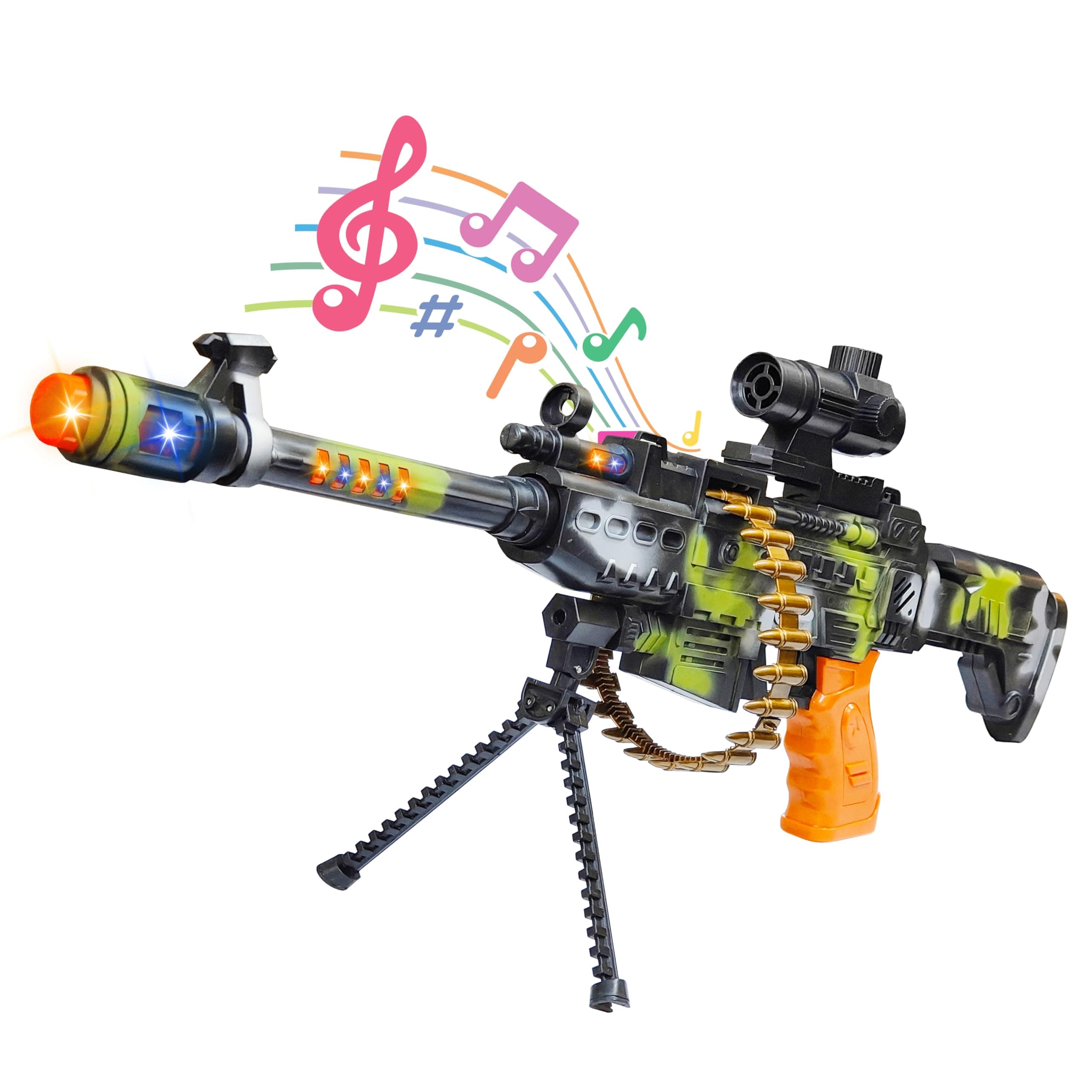 VGRASSP Army Style Machine Gun Toy for Kids with Realistic Bullets on Belt Movement, Music, Lights and Laser Light (25 Inch) - Color As Per Stock