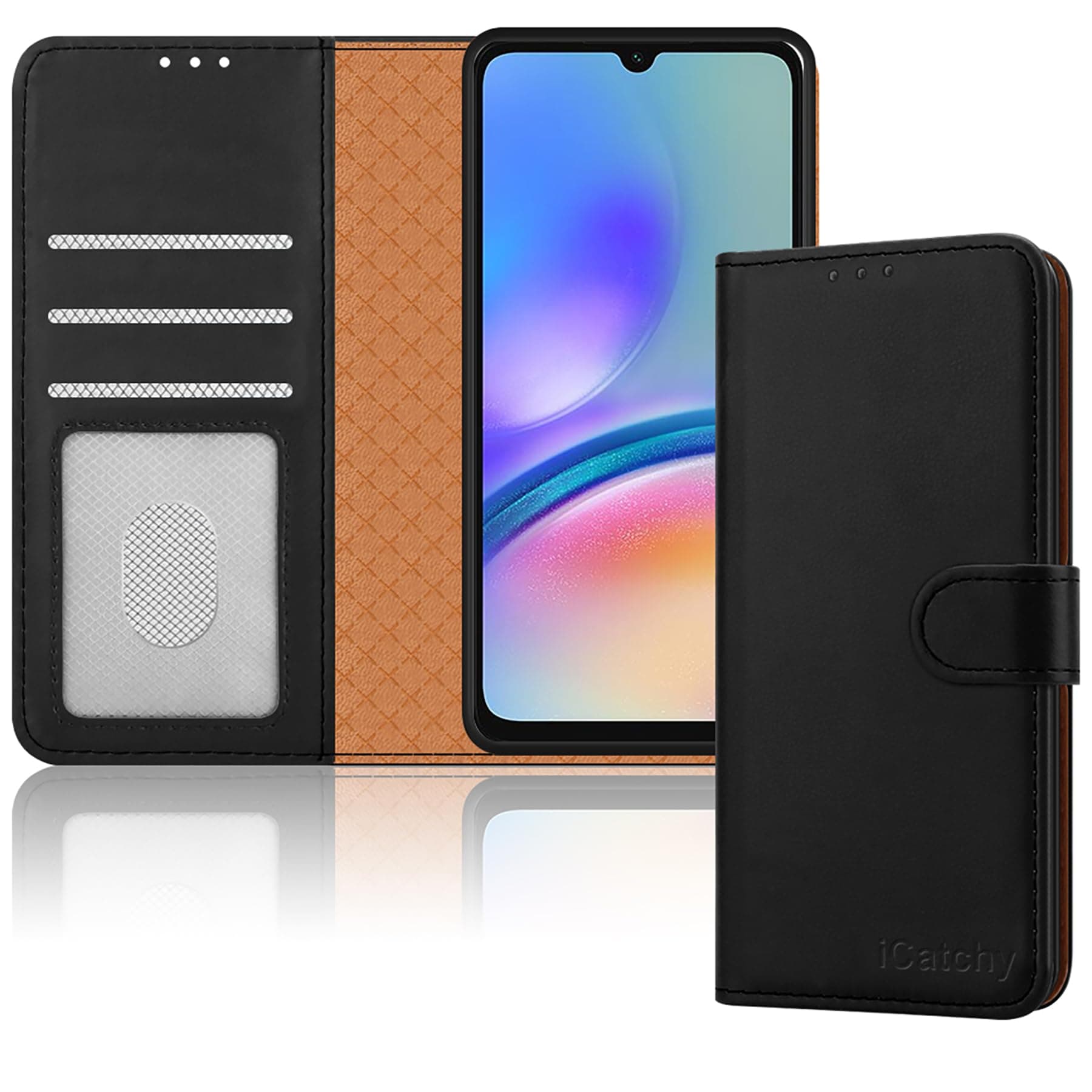 iCatchy for Samsung Galaxy A05S Case Leather Wallet Book Flip Folio Stand View Magnetic Protect RFID Blocking Cover Compatible with Samsung A05s Phone (Black)