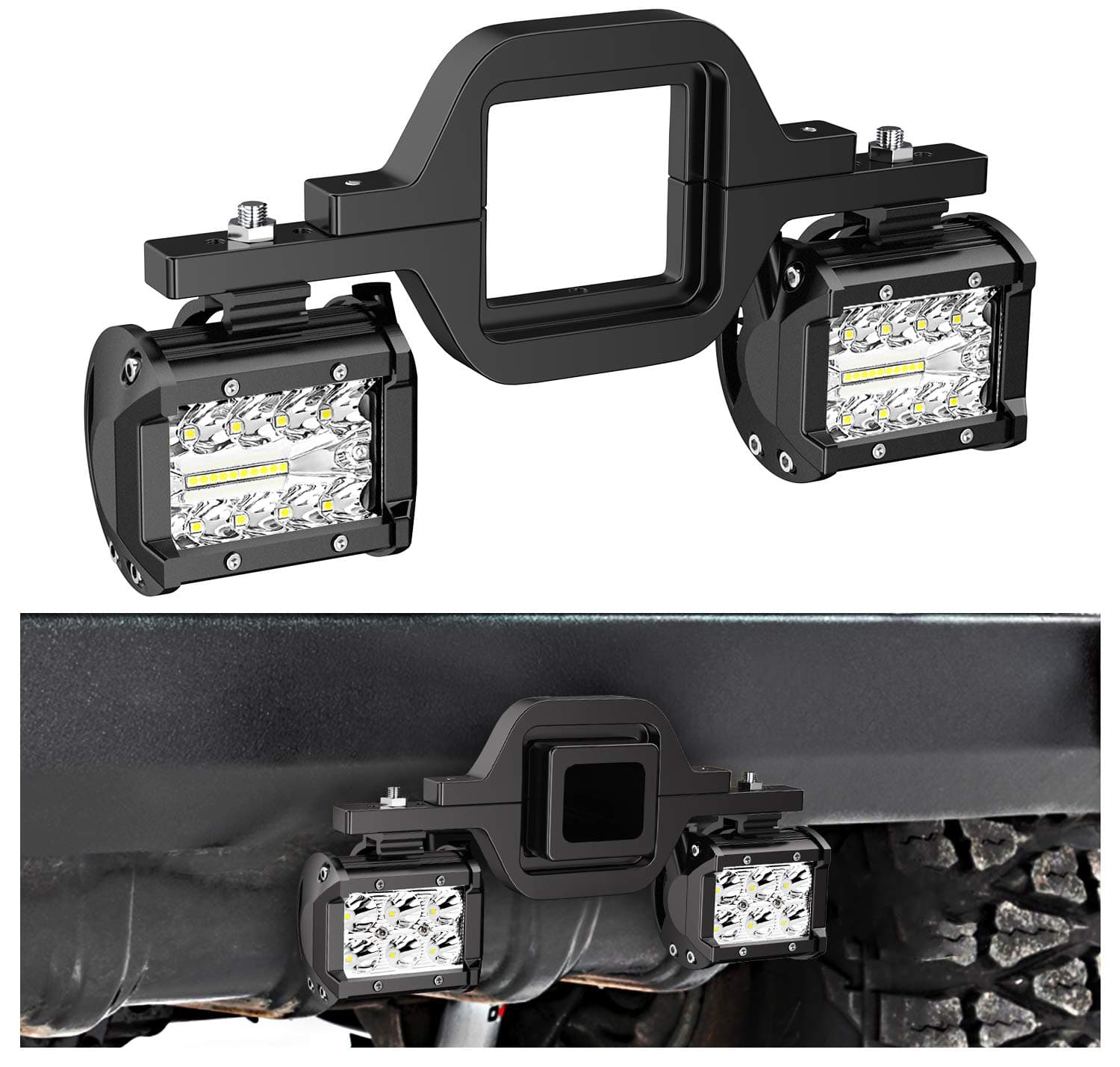 2 Pcs 4 Inch 60W Led Pods with 2 Inch Tow Hitch Mounting Brackets LED Backup Reverse Lights Rear Search Lighting Led Light Bar for Pickup ATV SUV Truck Trailer Boat
