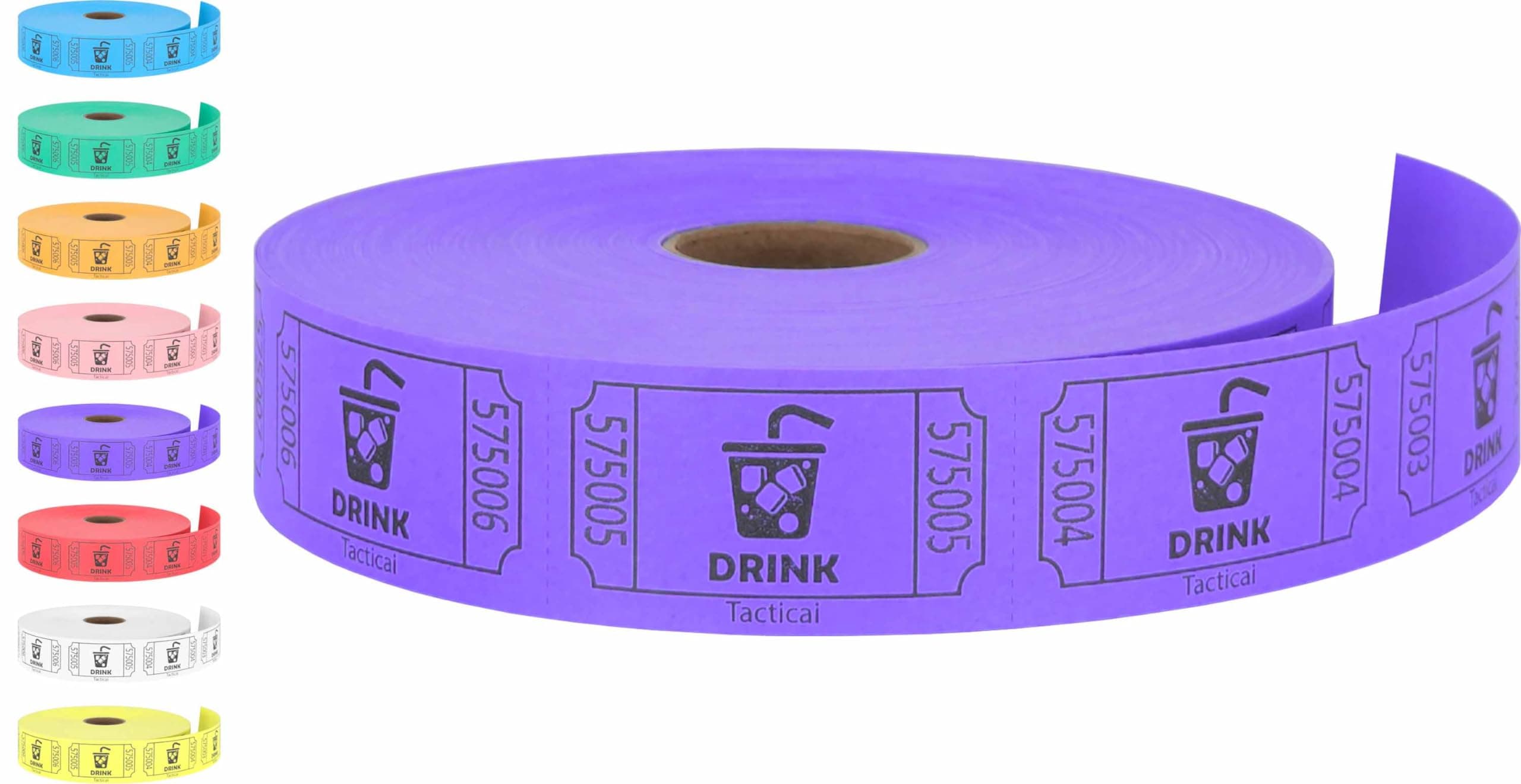 Tacticai 1000 Raffle Tickets, Drink, Purple (1 of 8 Colors), Single Roll for Events, Entry, Class Reward, Fundraiser & Prizes