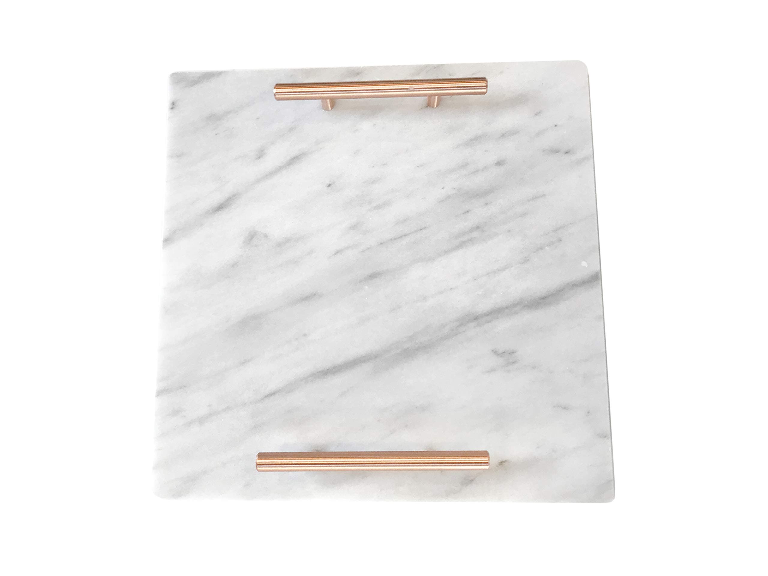Cararra Blanco Marble Slab Cheese Board with Brushed Metal Handles (Brushed Copper)