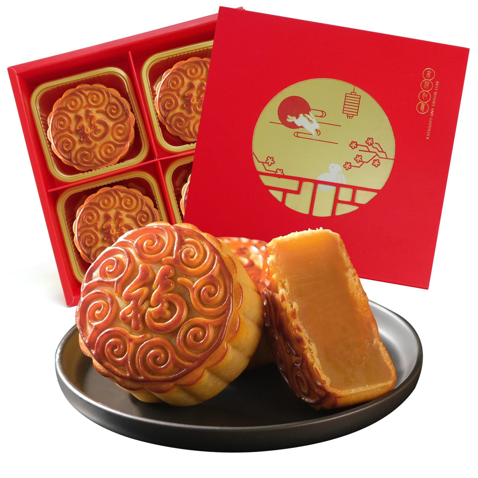 KWOLYKIM 蓮蓉味月餅 Lotus Seed Paste Flavor Mooncake Moon Mid-Autumn Festival Cantonese Style Moon Cake 4pcs 16.94oz