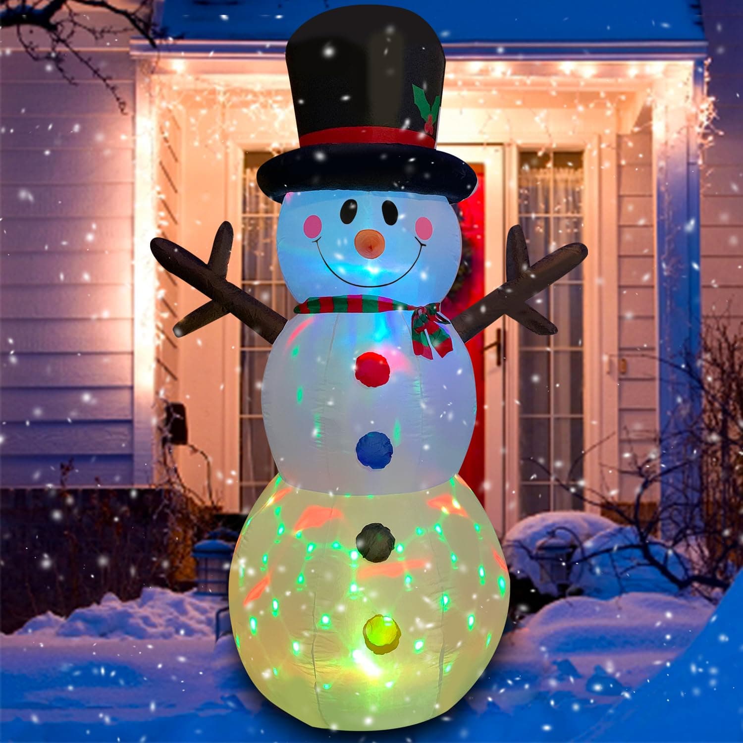 SEASONBLOW 8 Ft Inflatable Christmas Snowman Decoration with Disco LED Light for Yard Lawn Garden Home Party Indoor Outdoor