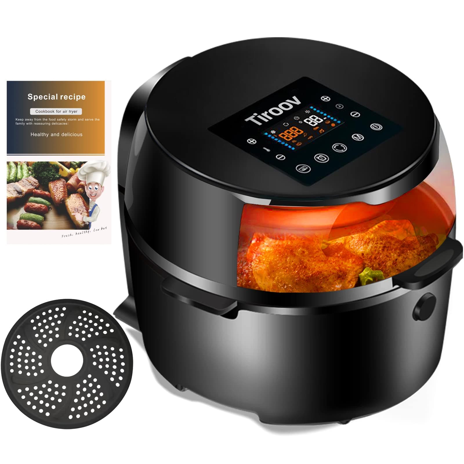 Large Air Fryer XL, 7.8 Quart Electric Hot Air Fryer Oven Oilless Cooker with Viewable Window, 10-in-1 LED Digital Touch Screen Air Fryers, Airfryer with Thaw/24h Booking Function(36 Recipes)