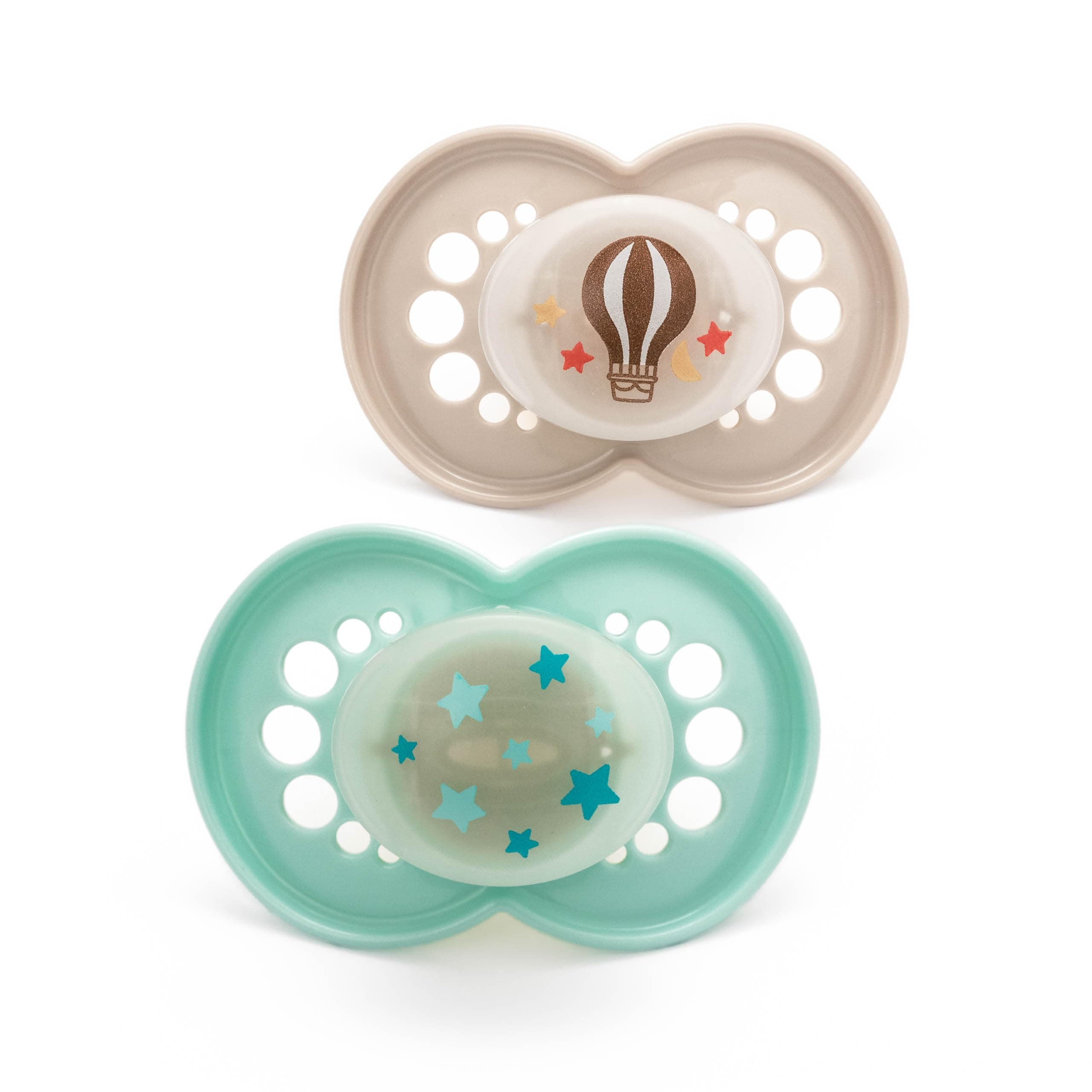 MAM Latex Original Night Soothers | 16 Plus Months | Glow in The Dark Dummies | Comes in Dummy Steriliser Case | Baby Accessories | Blue/Cream (Various Designs)