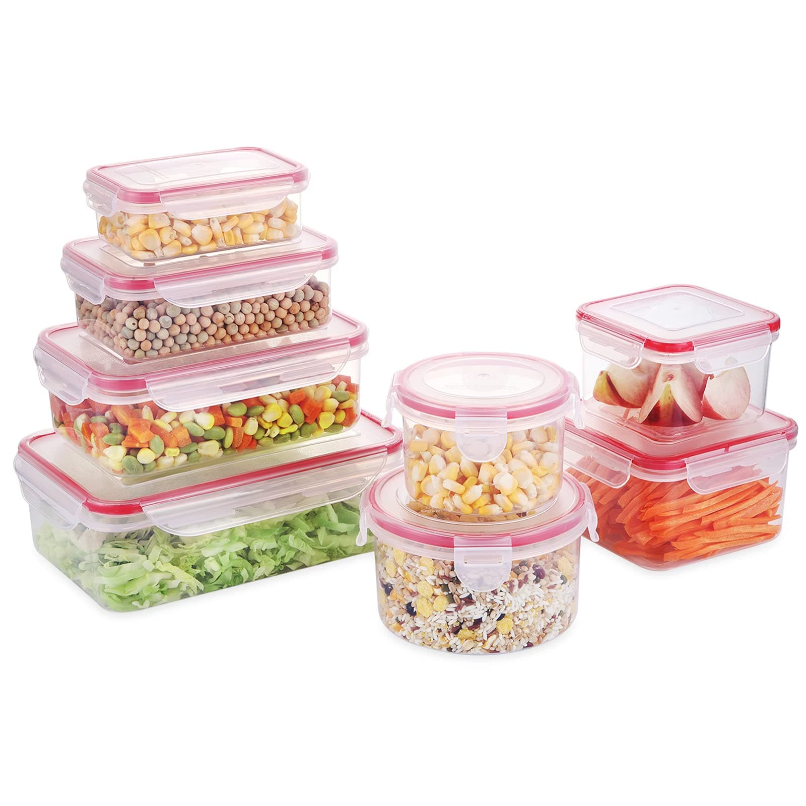 Food Storage Containers with Lids Airtight, Plastic Lunch Containers BPA-Free, Stackable Kitchen Freezer Containers, Microwave & Dishwasher Safe, Gift Idea, Set of 8