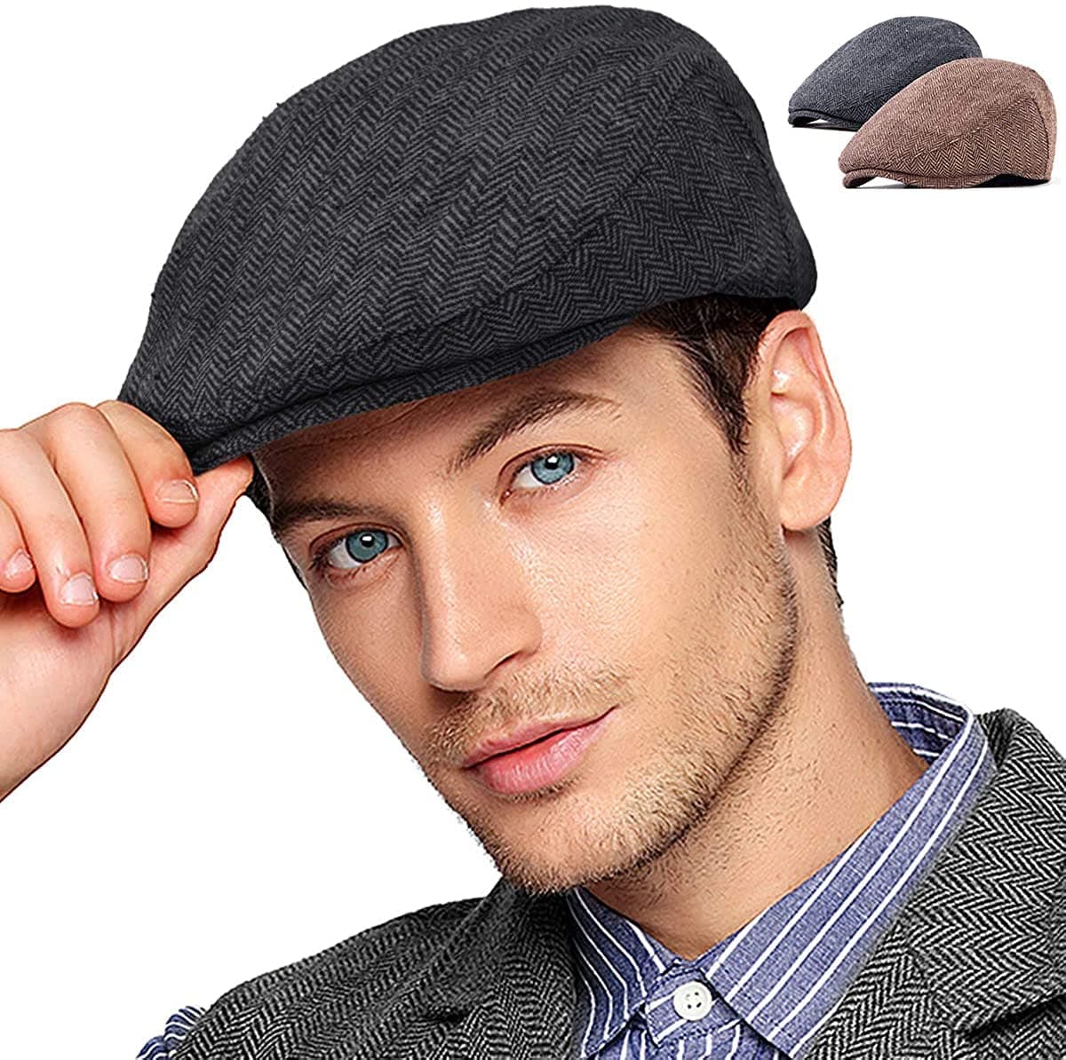 Cotton Ivry/Golf/Flat Tweed Hats For Men-Pack Of 1-Free Size- (Black Peaky Blender Pattern)