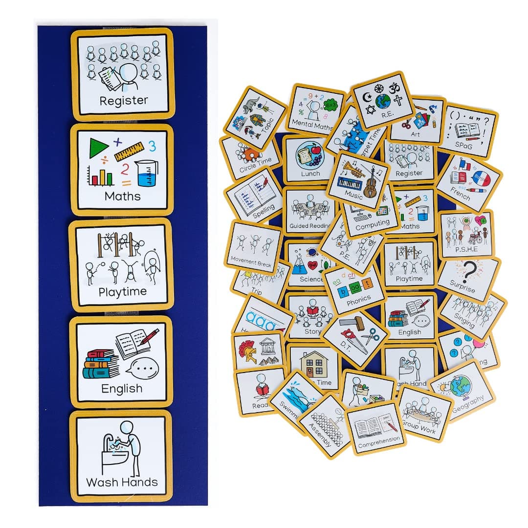 Create Visual Aids Timetable for School for Teachers and Pupils with 40 Symbols or Based Around Life at School or College