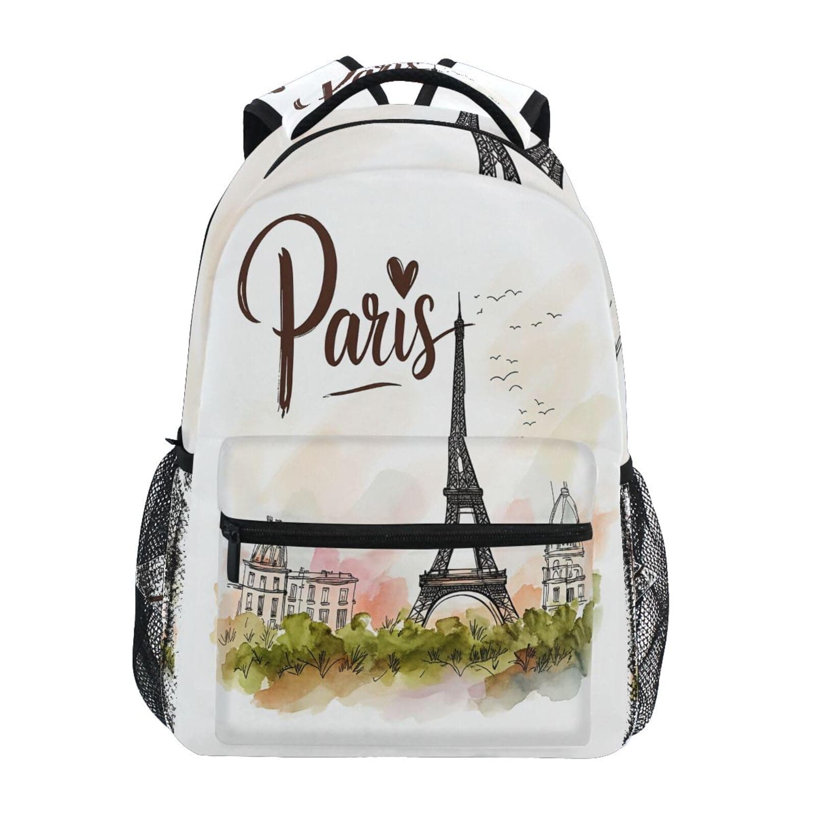 Wamika Pfrewn Eiffel Tower Girls Backpacks for School Kids Romantic France Paris Marble Pink Laptop Backpack for Women School Bookbags Casual Daypack 16"