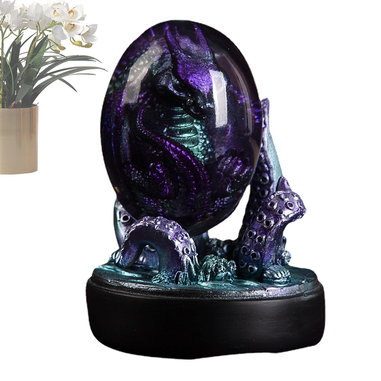 Luminous Lava Dragon Egg | Transparent Resin Purple Lava Dragon Egg - Hand-Sculpted Ornaments Souvenir Statue Decor with Base for Kids